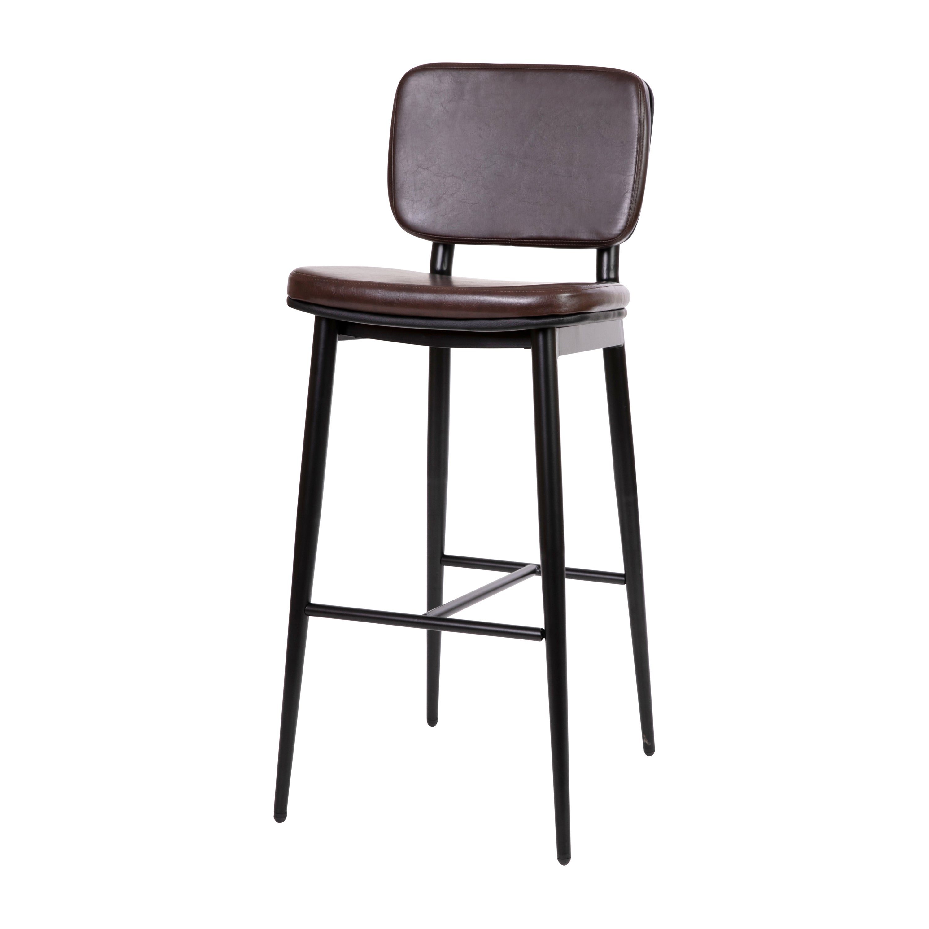Kenzie Mid-Back Barstools - LeatherSoft Upholstery - Iron Frame with Integrated Footrest - Set of 2