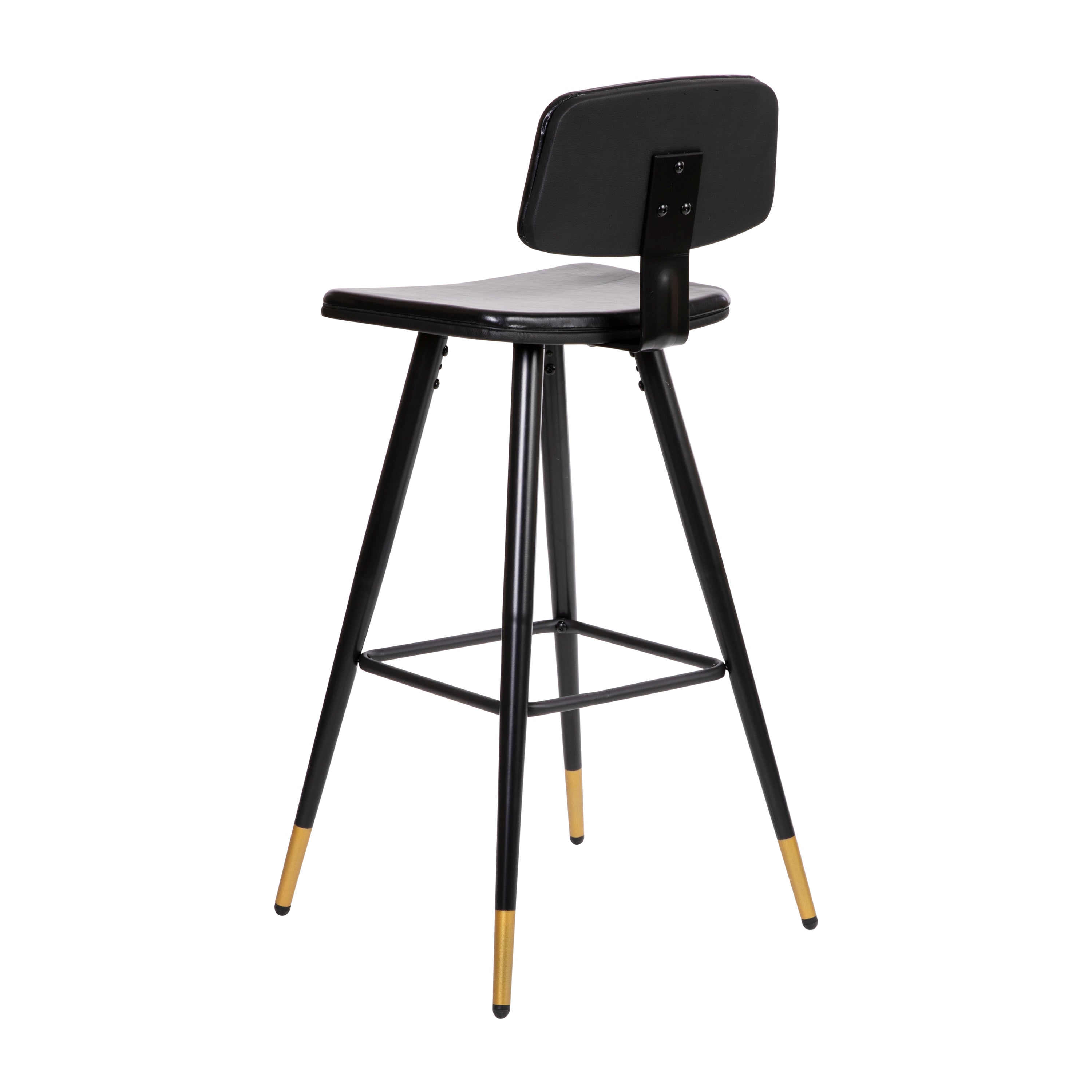 Kora Low Back Barstools-LeatherSoft Upholstery-Iron Frame-Integrated Footrest-Gold Tipped Legs-Set of 2
