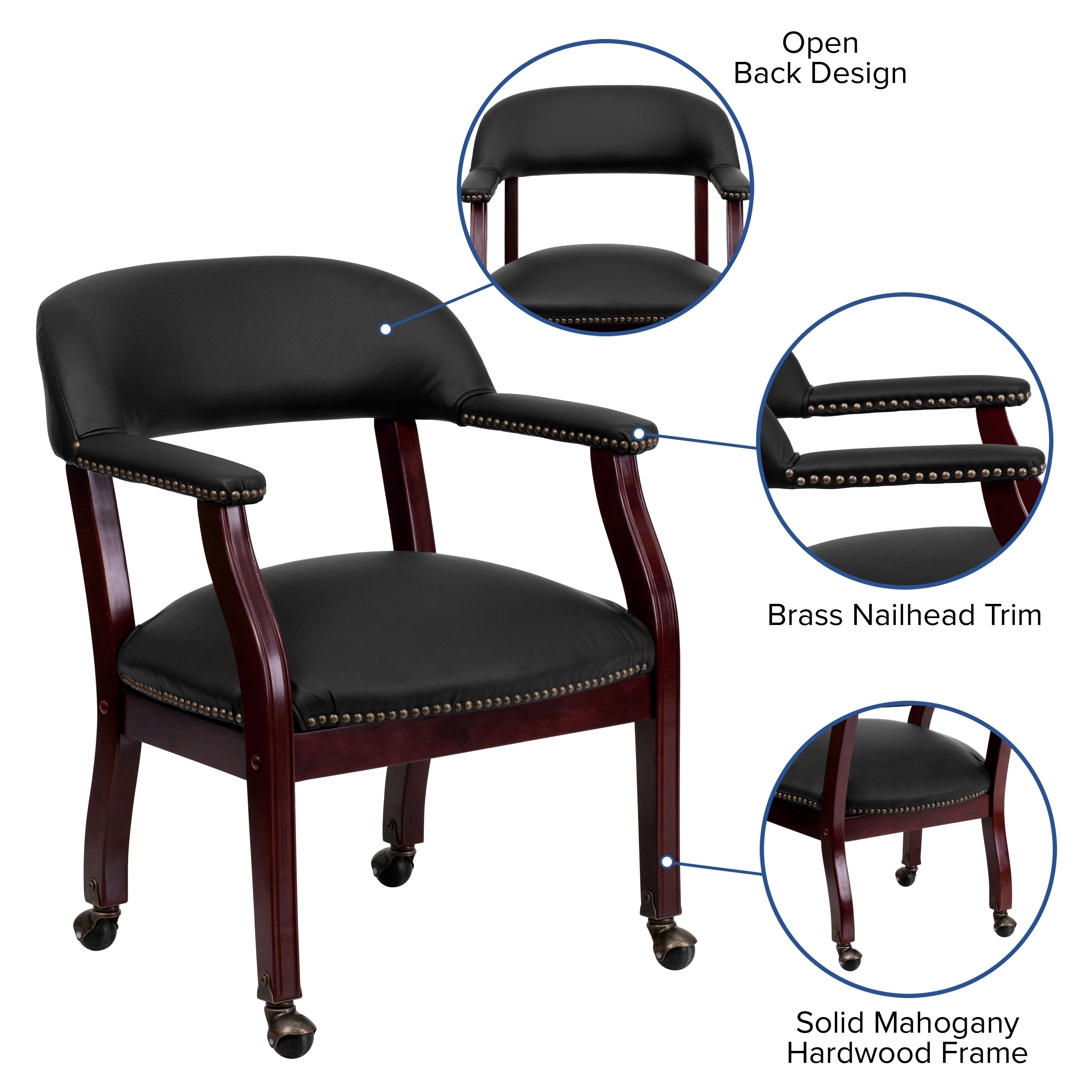 Conference Chair with Accent Nail Trim and Casters-Office Chair-Flash Furniture-Wall2Wall Furnishings