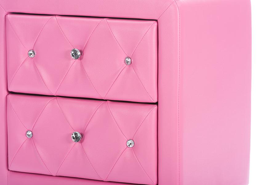 Stella Crystal Tufted Leather Modern Nightstand