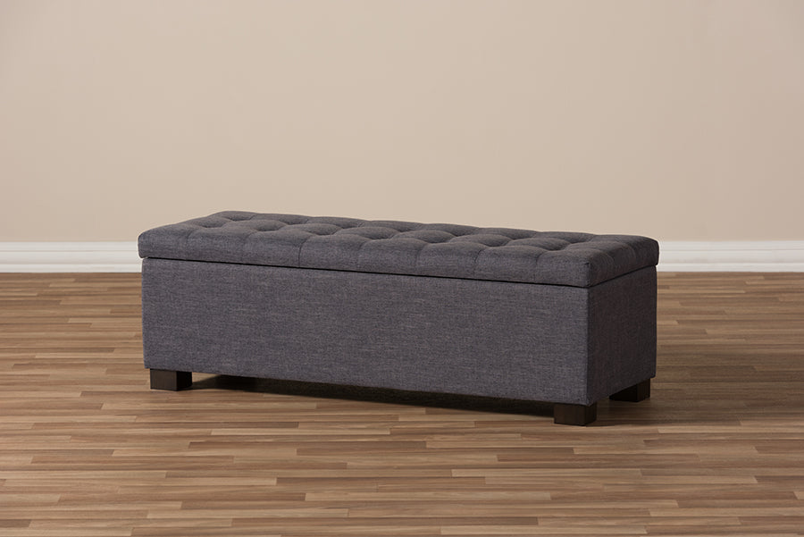 RoaNoke Modern and Contemporary Fabric Upholstered Grid-Tufting Storage Ottoman
