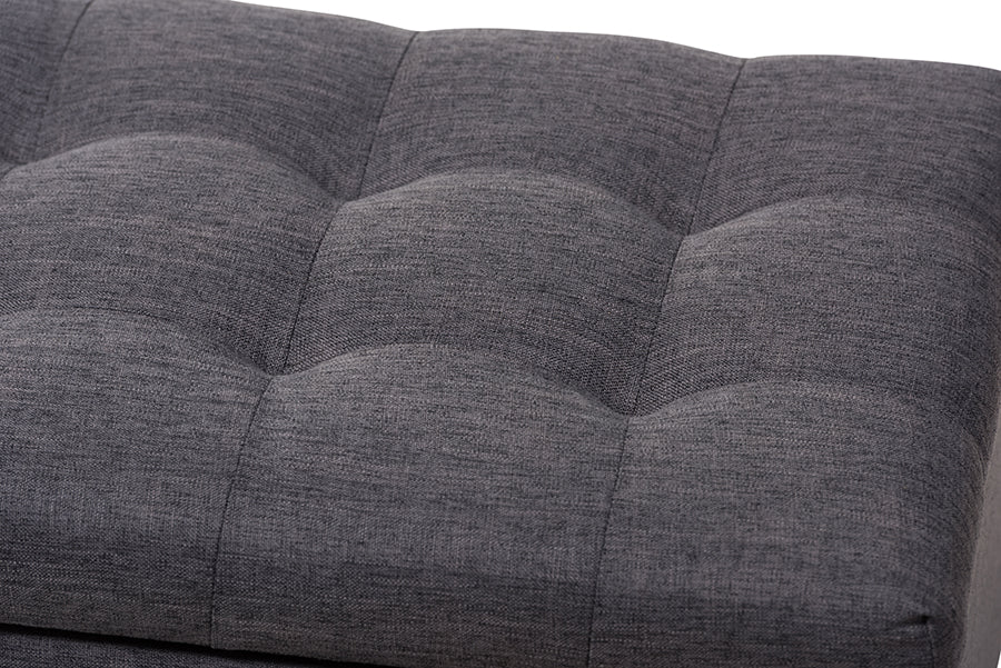 RoaNoke Modern and Contemporary Fabric Upholstered Grid-Tufting Storage Ottoman