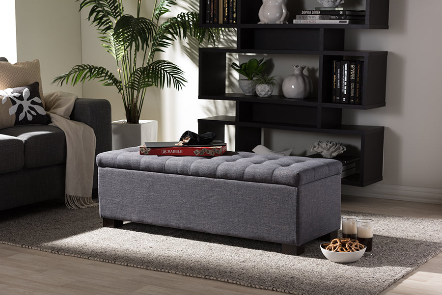 RoaNoke Modern and Contemporary Fabric Upholstered Grid-Tufting Storage Ottoman