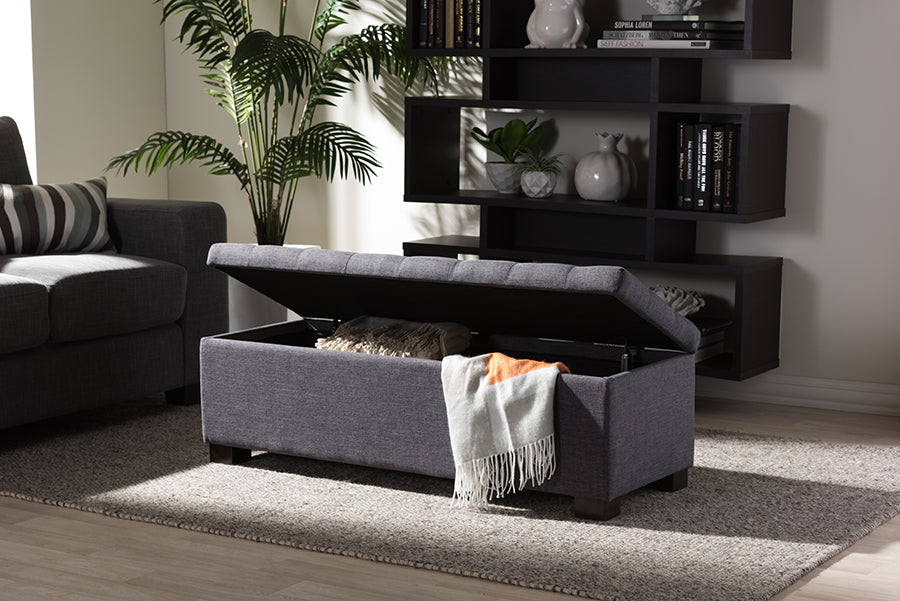 RoaNoke Modern and Contemporary Fabric Upholstered Grid-Tufting Storage Ottoman