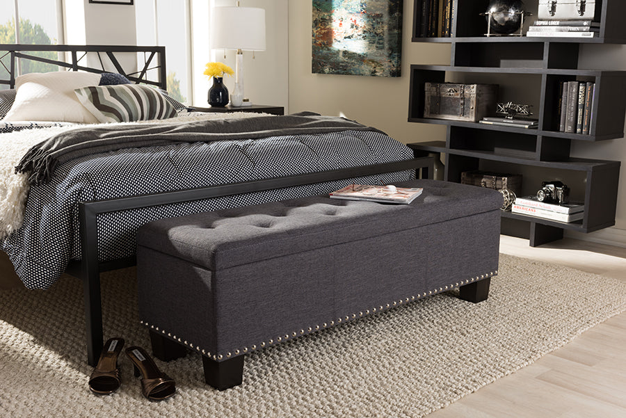 Hannah Modern and Contemporary Fabric Upholstered Button-Tufting Storage Ottoman