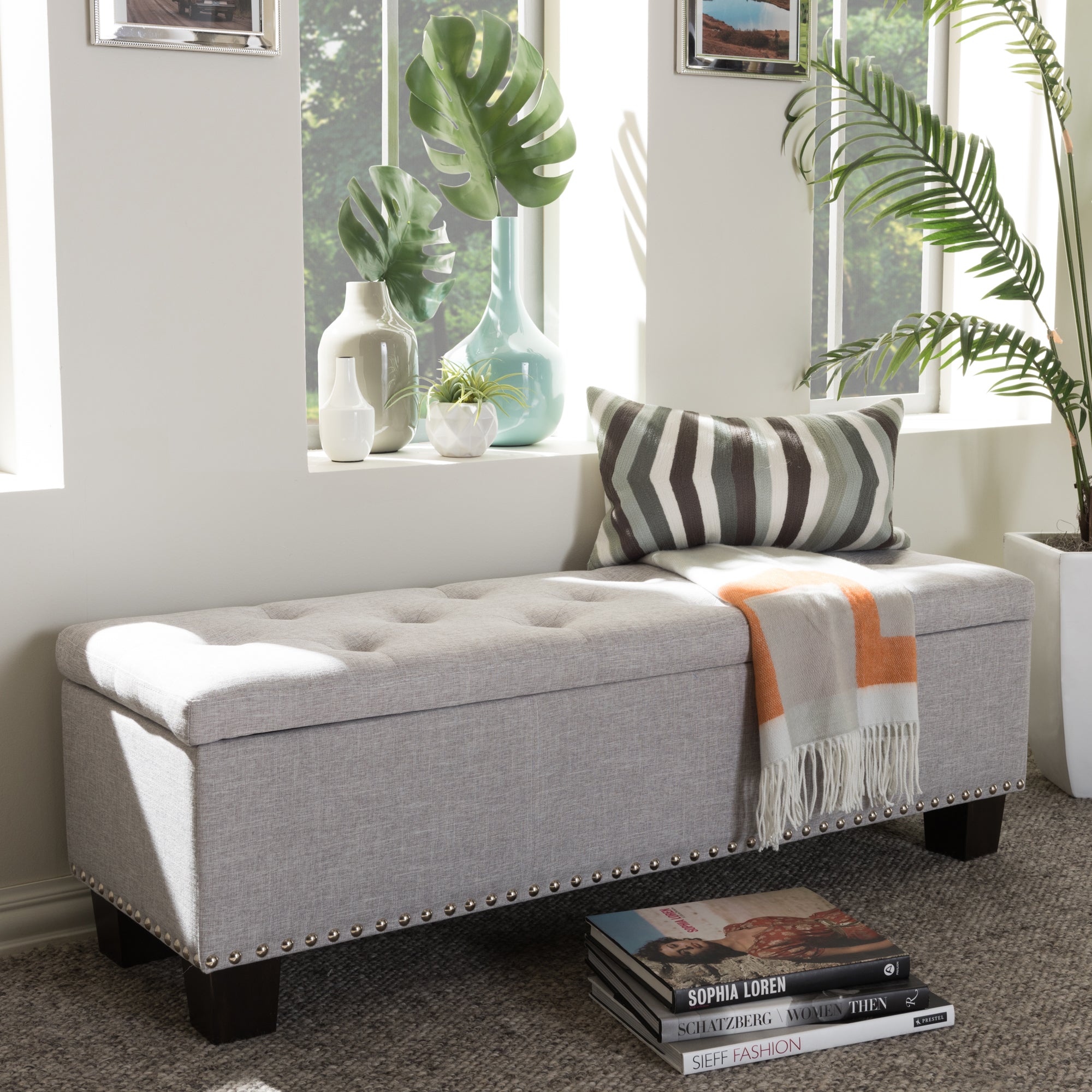Hannah Modern and Contemporary Fabric Upholstered Button-Tufting Storage Ottoman
