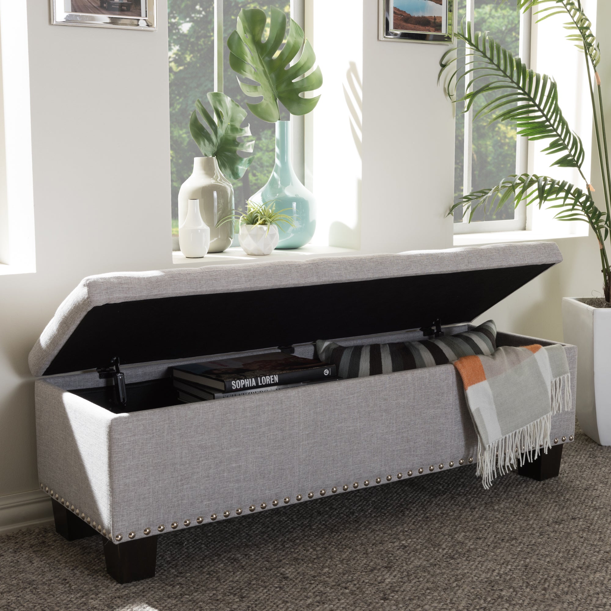Hannah Modern and Contemporary Fabric Upholstered Button-Tufting Storage Ottoman