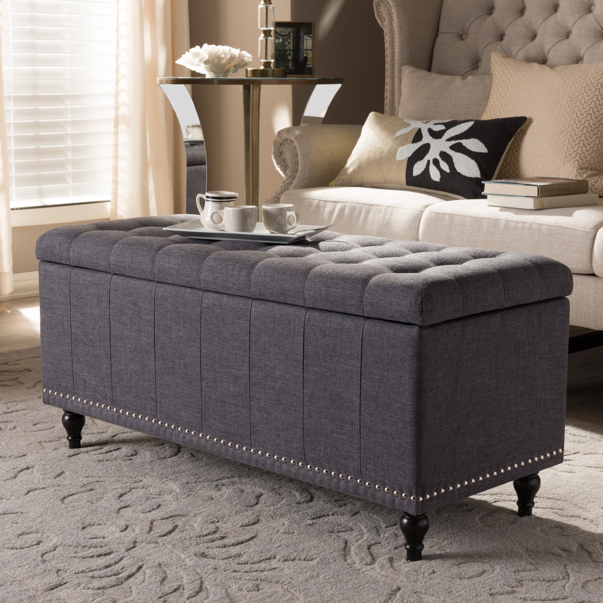 Kaylee Modern Classic Fabric Upholstered Button-Tufting Storage Ottoman