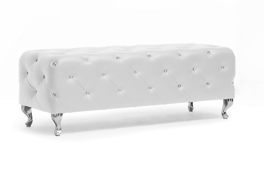 Stella Crystal Tufted Leather Modern Bench