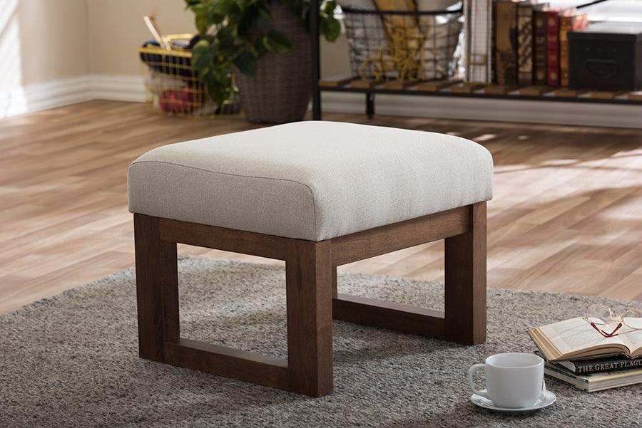 Yashiya Mid-century Retro Modern Light Fabric Upholstered Ottoman Stool