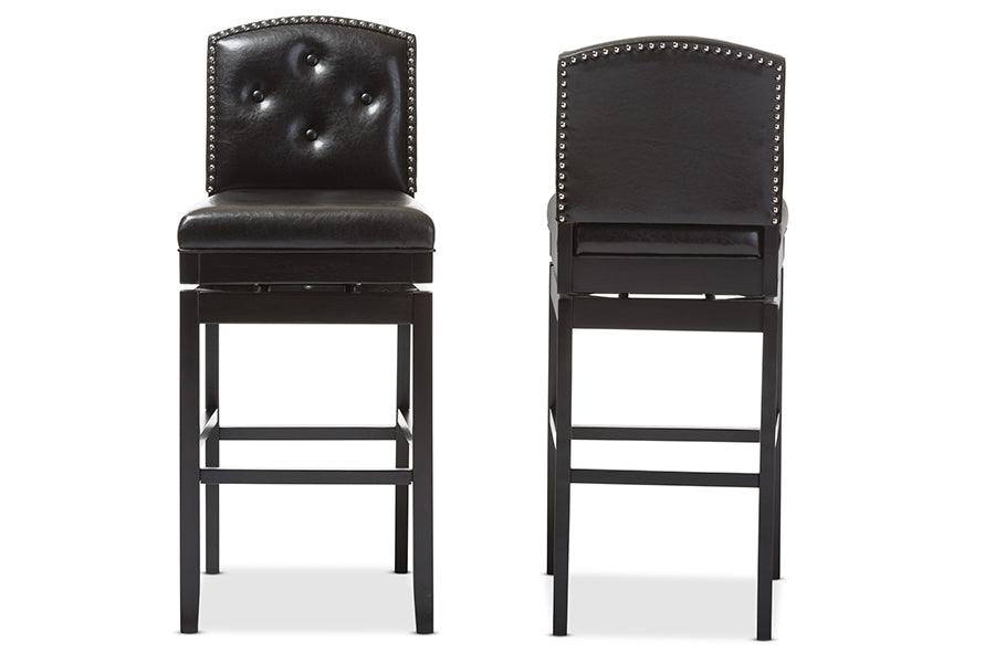 Ginaro Modern and Contemporary Faux Leather Button-tufted Upholstered Swivel Bar Stool (Set of 2)