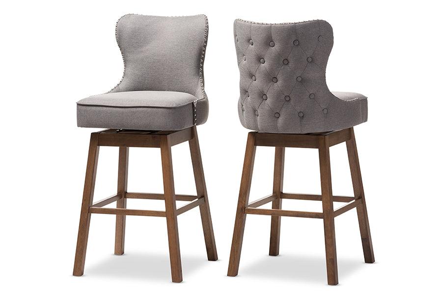 Gradisca Modern and Contemporary Wood Finishing and Fabric Button-Tufted Upholstered 2-Piece Swivel Barstool Set