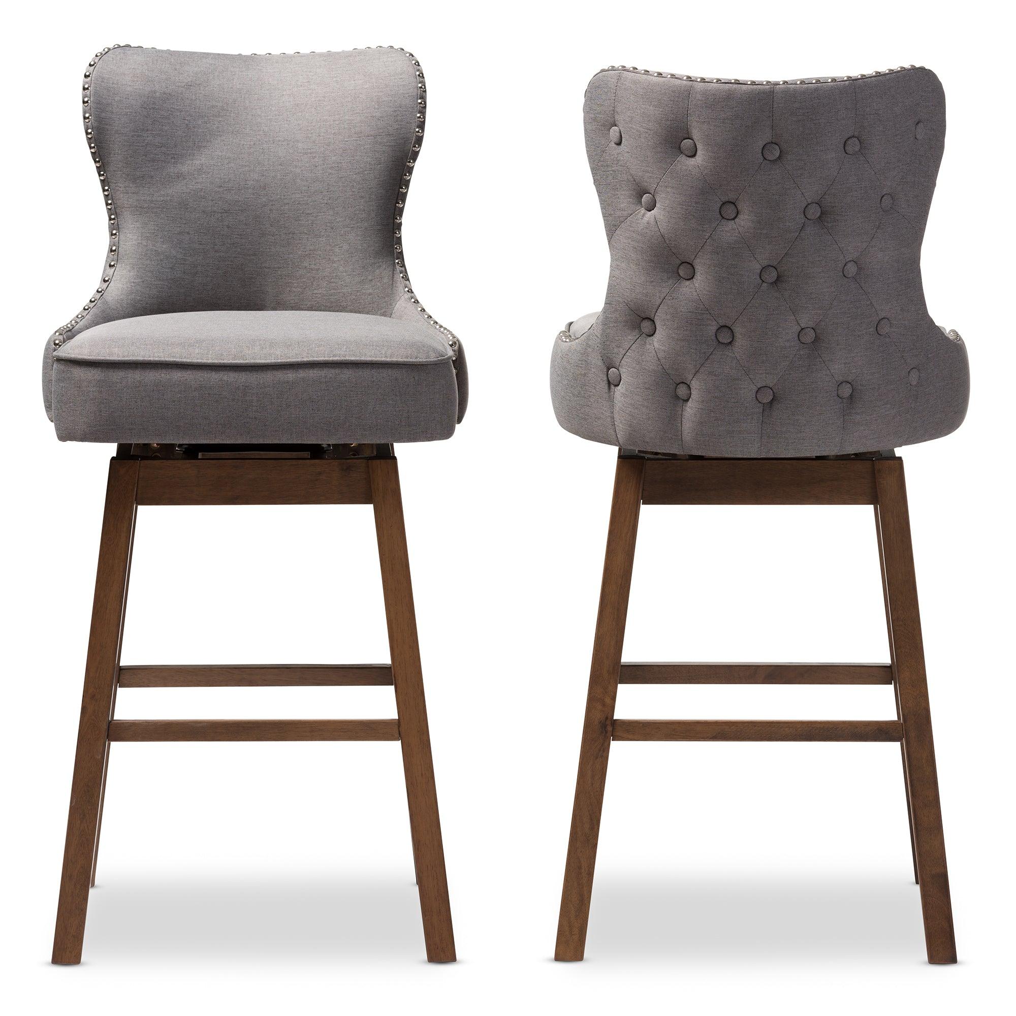 Gradisca Modern and Contemporary Wood Finishing and Fabric Button-Tufted Upholstered 2-Piece Swivel Barstool Set