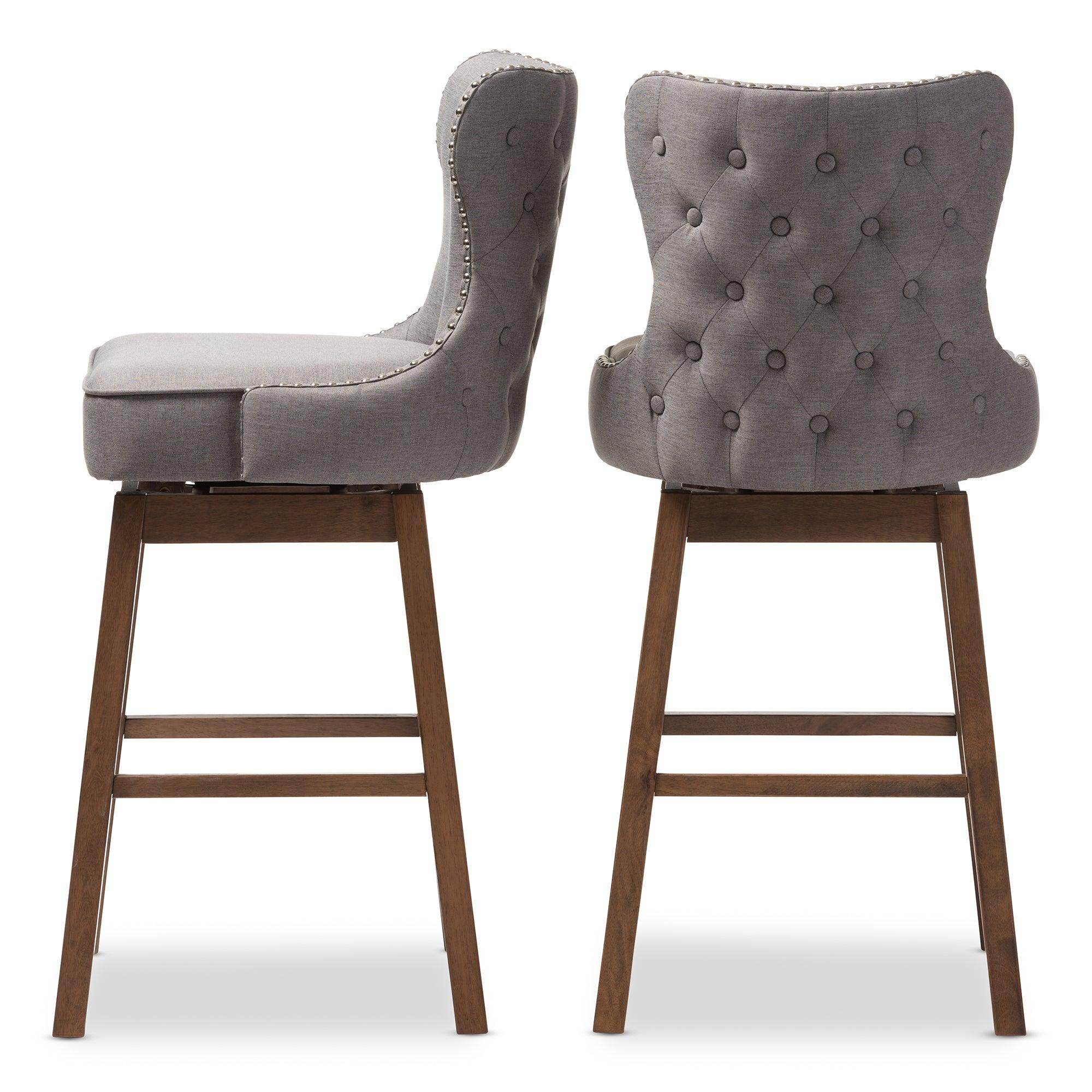 Gradisca Modern and Contemporary Wood Finishing and Fabric Button-Tufted Upholstered 2-Piece Swivel Barstool Set