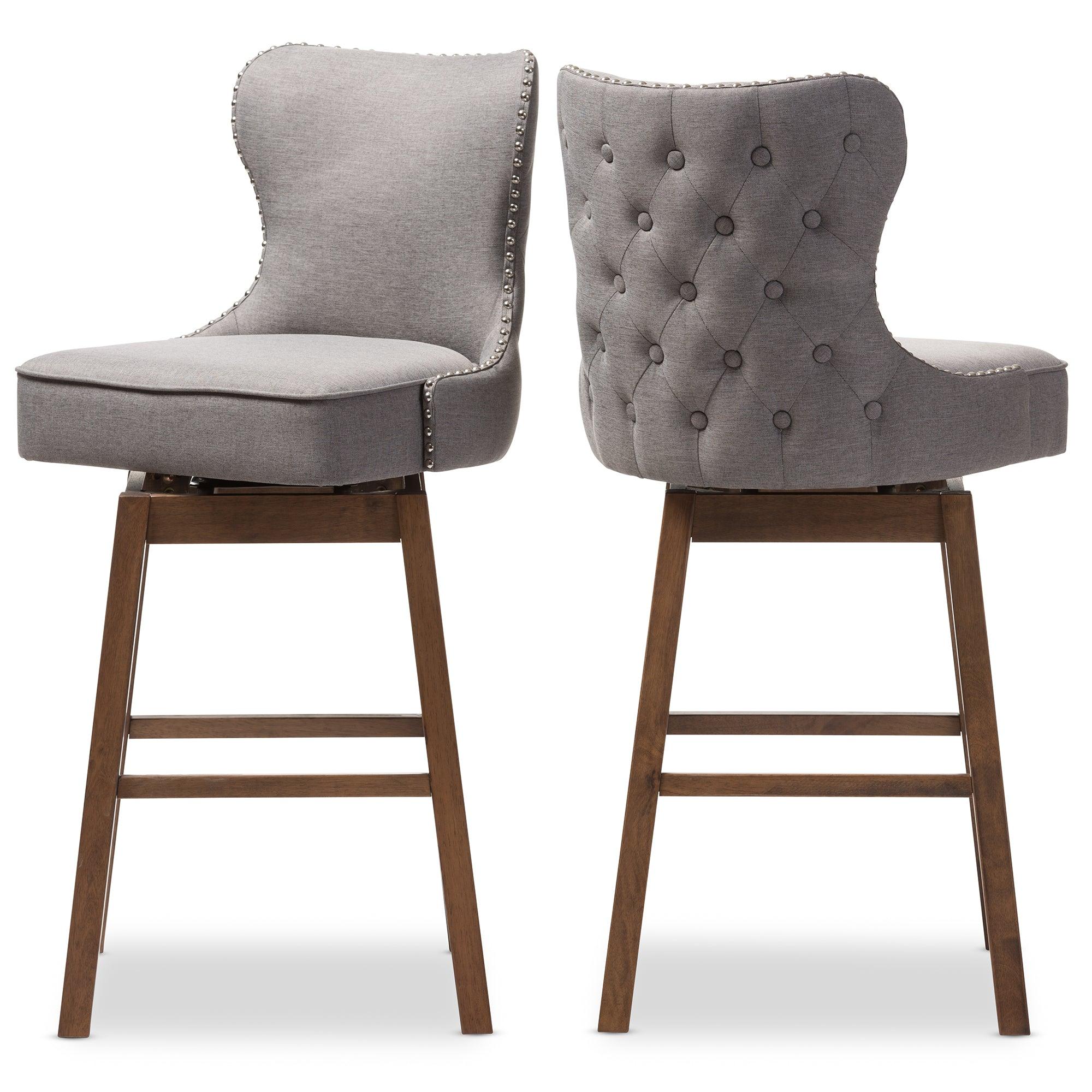 Gradisca Modern and Contemporary Wood Finishing and Fabric Button-Tufted Upholstered 2-Piece Swivel Barstool Set