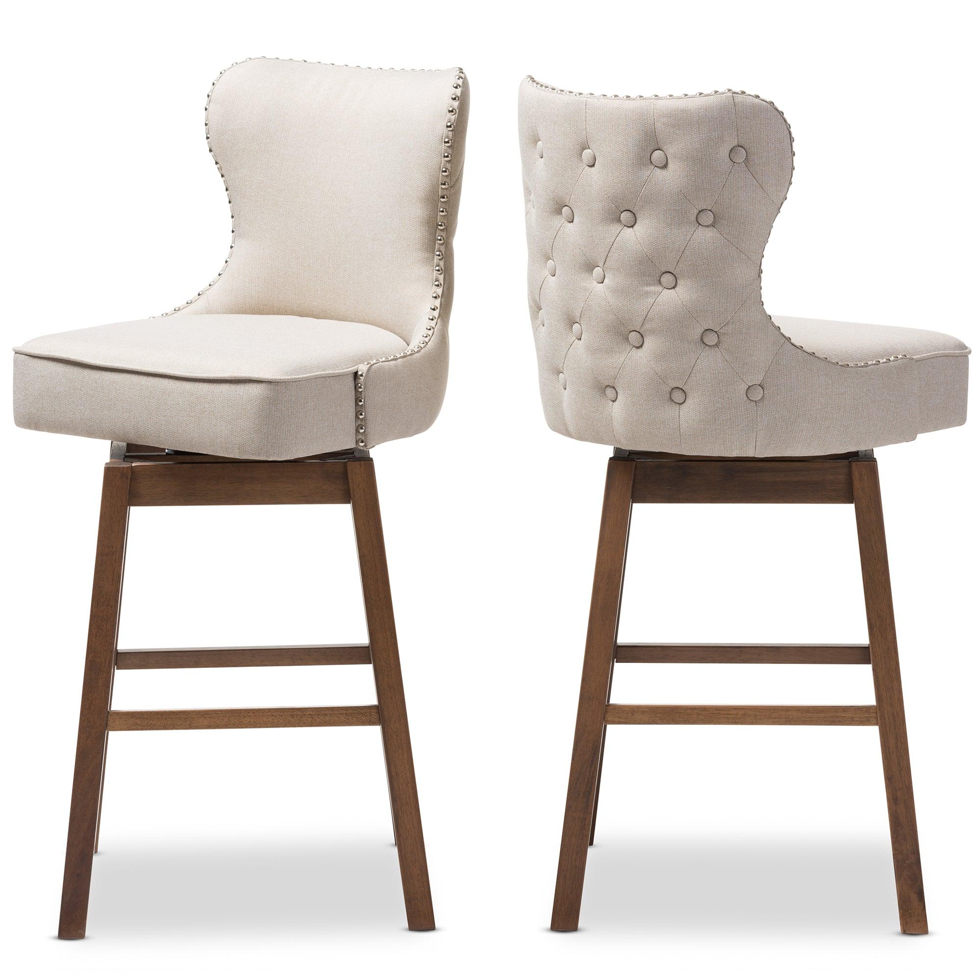 Gradisca Modern and Contemporary Wood Finishing and Light Fabric Button-Tufted Upholstered 2-Piece Swivel Barstool Set