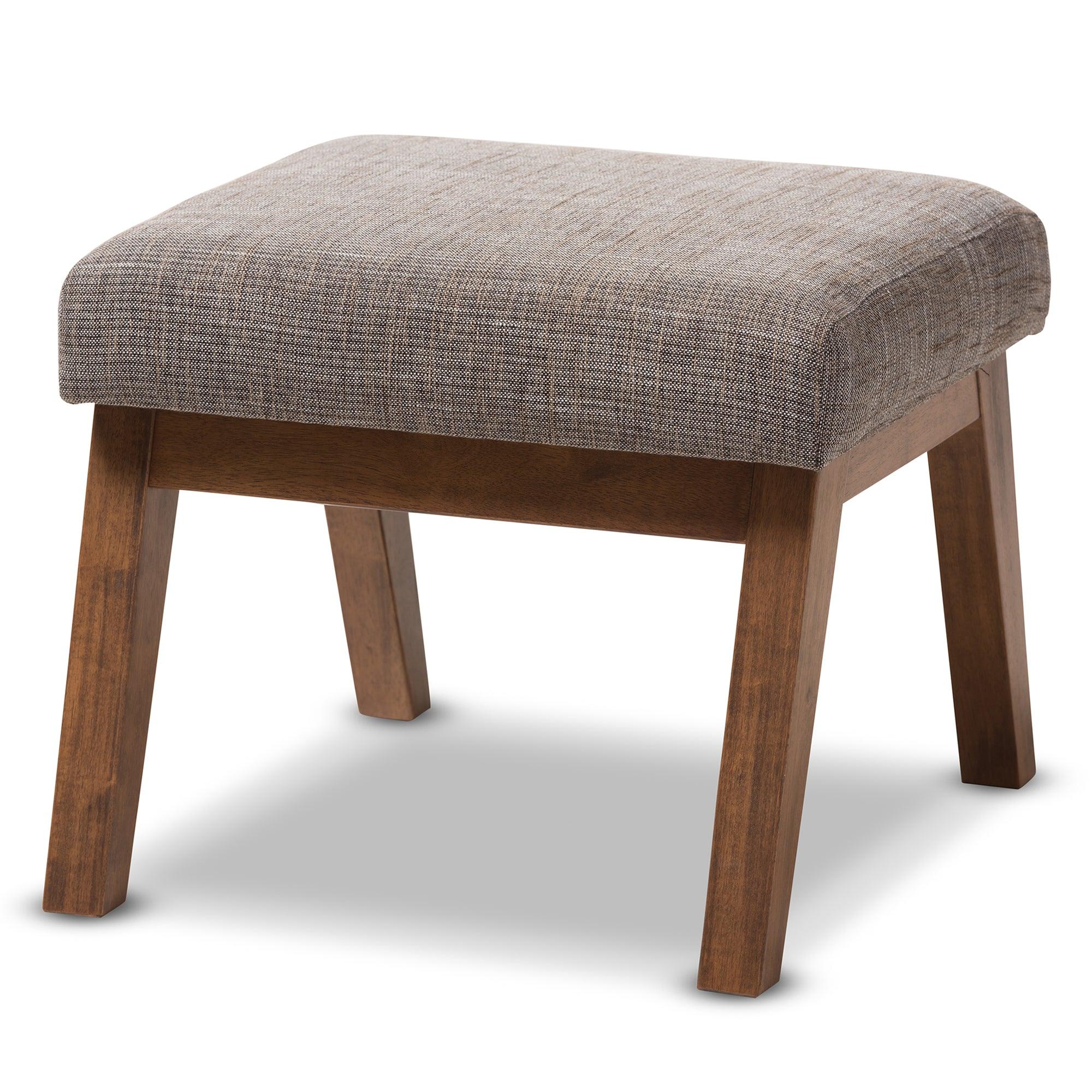 Aberdeen Mid-Century Modern Wood Finishing and Gravel Fabric Upholstered Ottoman