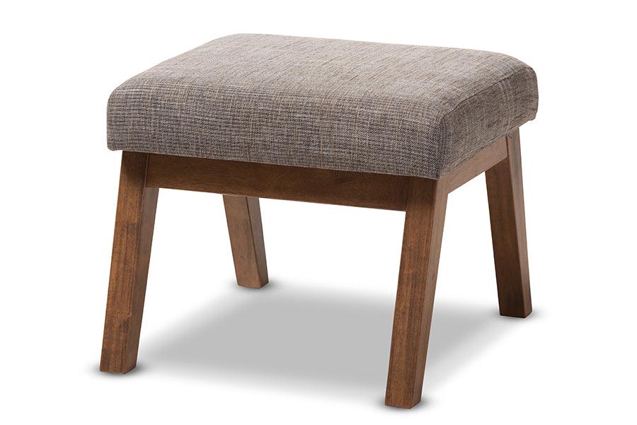 Aberdeen Mid-Century Modern Wood Finishing and Gravel Fabric Upholstered Ottoman