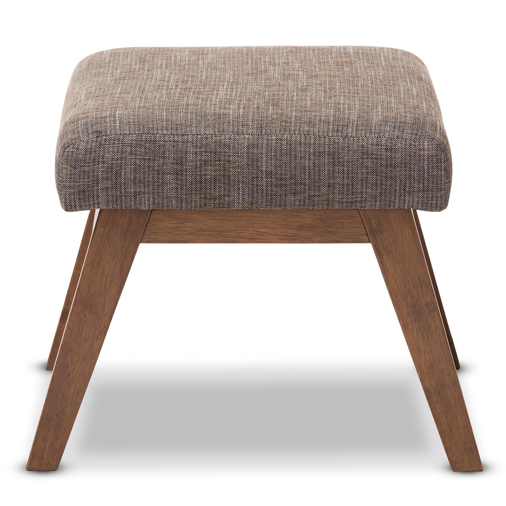 Aberdeen Mid-Century Modern Wood Finishing and Gravel Fabric Upholstered Ottoman
