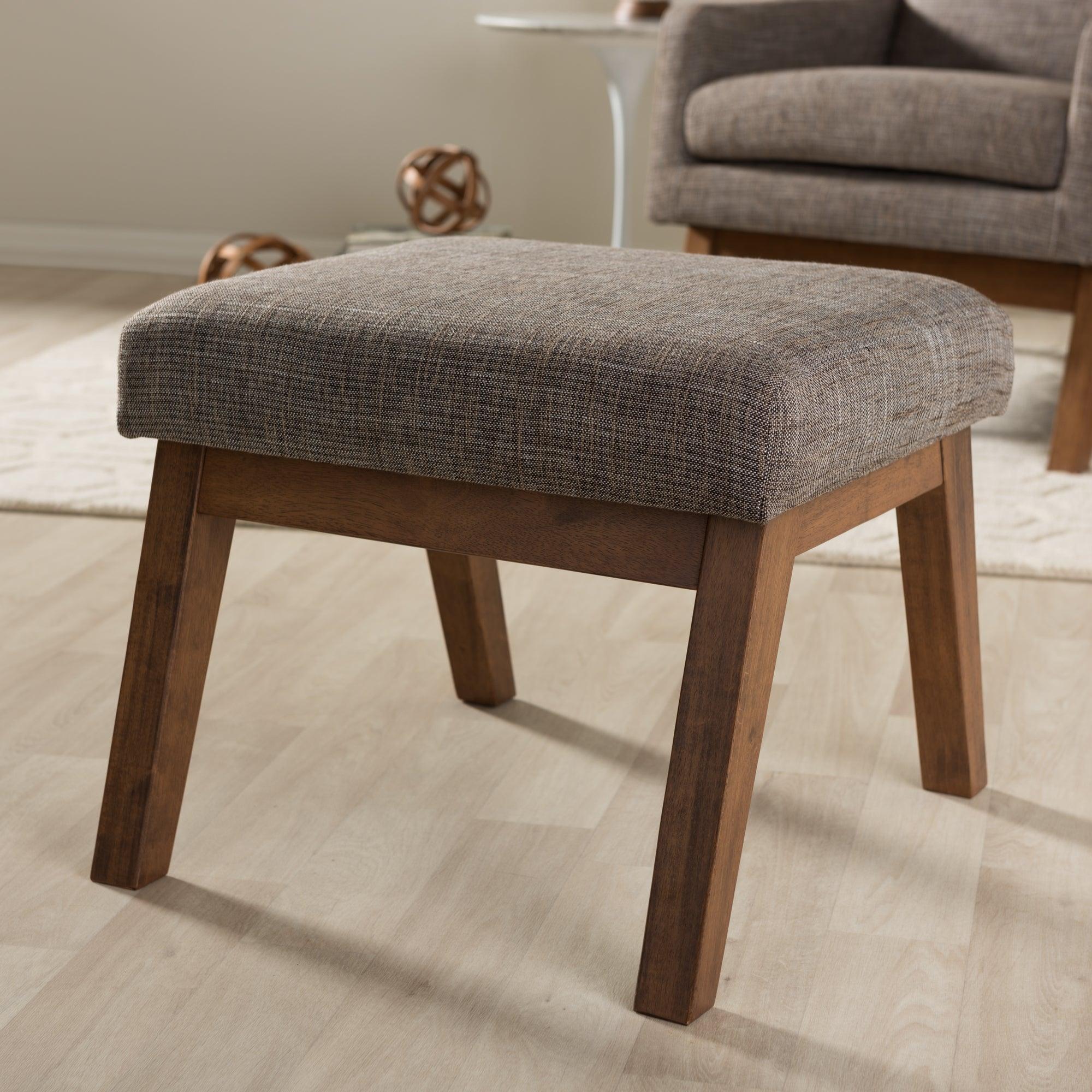 Aberdeen Mid-Century Modern Wood Finishing and Gravel Fabric Upholstered Ottoman