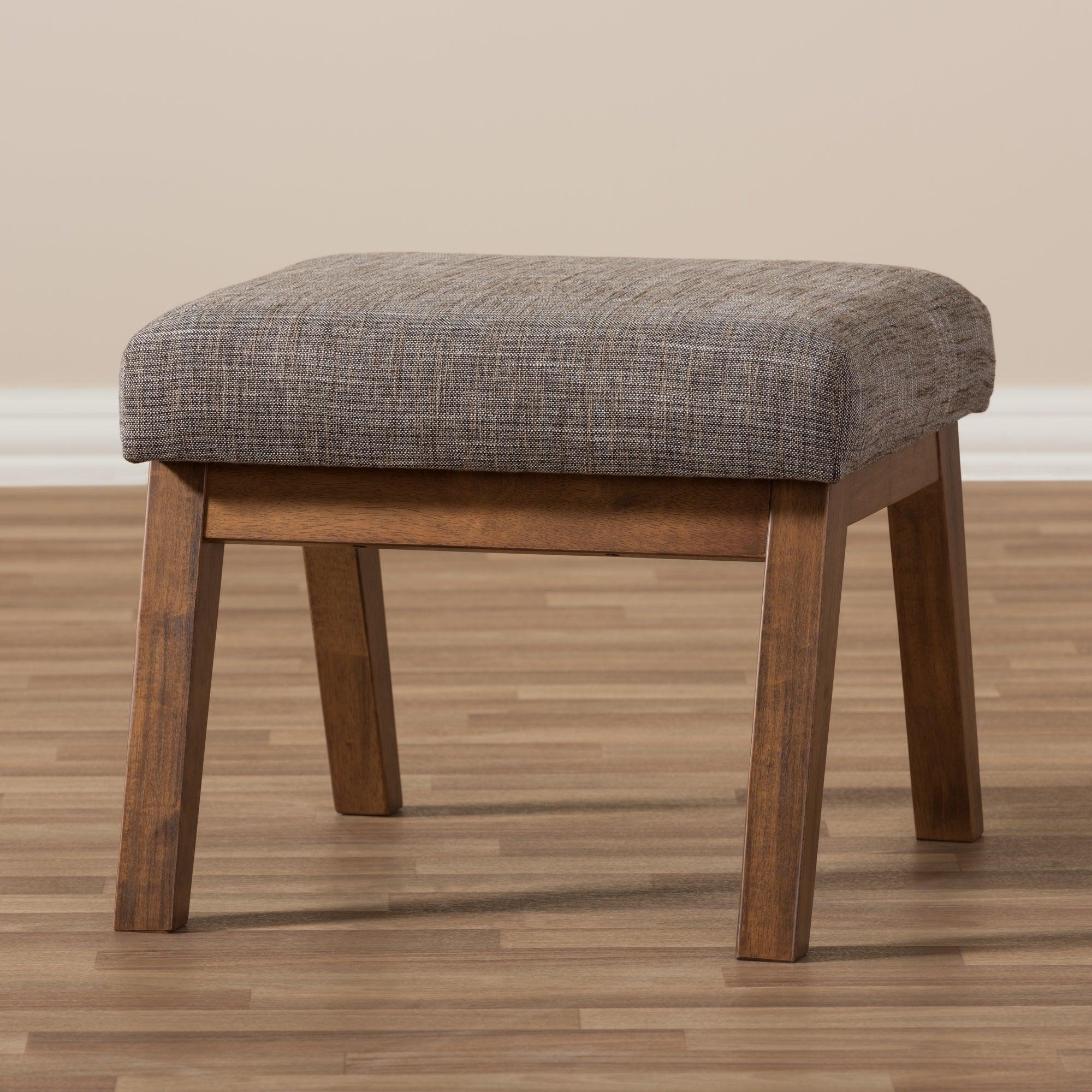 Aberdeen Mid-Century Modern Wood Finishing and Gravel Fabric Upholstered Ottoman