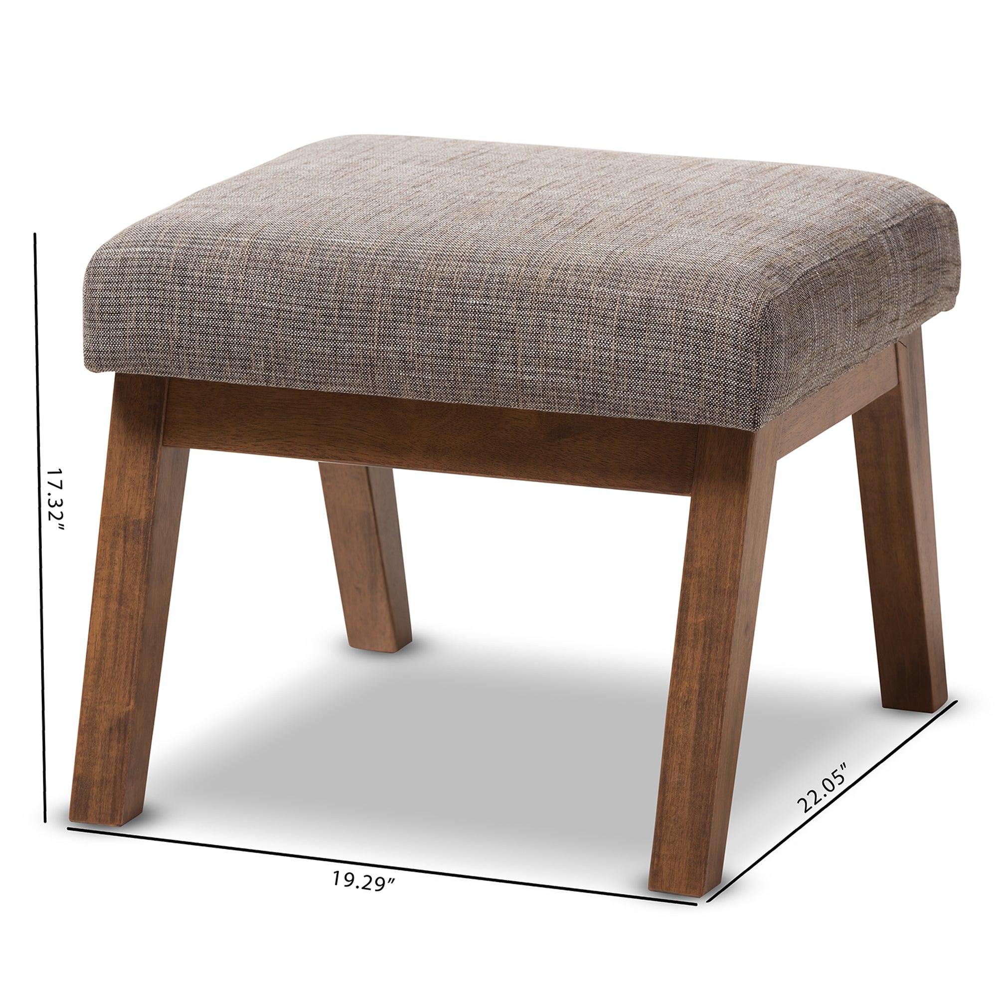 Aberdeen Mid-Century Modern Wood Finishing and Gravel Fabric Upholstered Ottoman