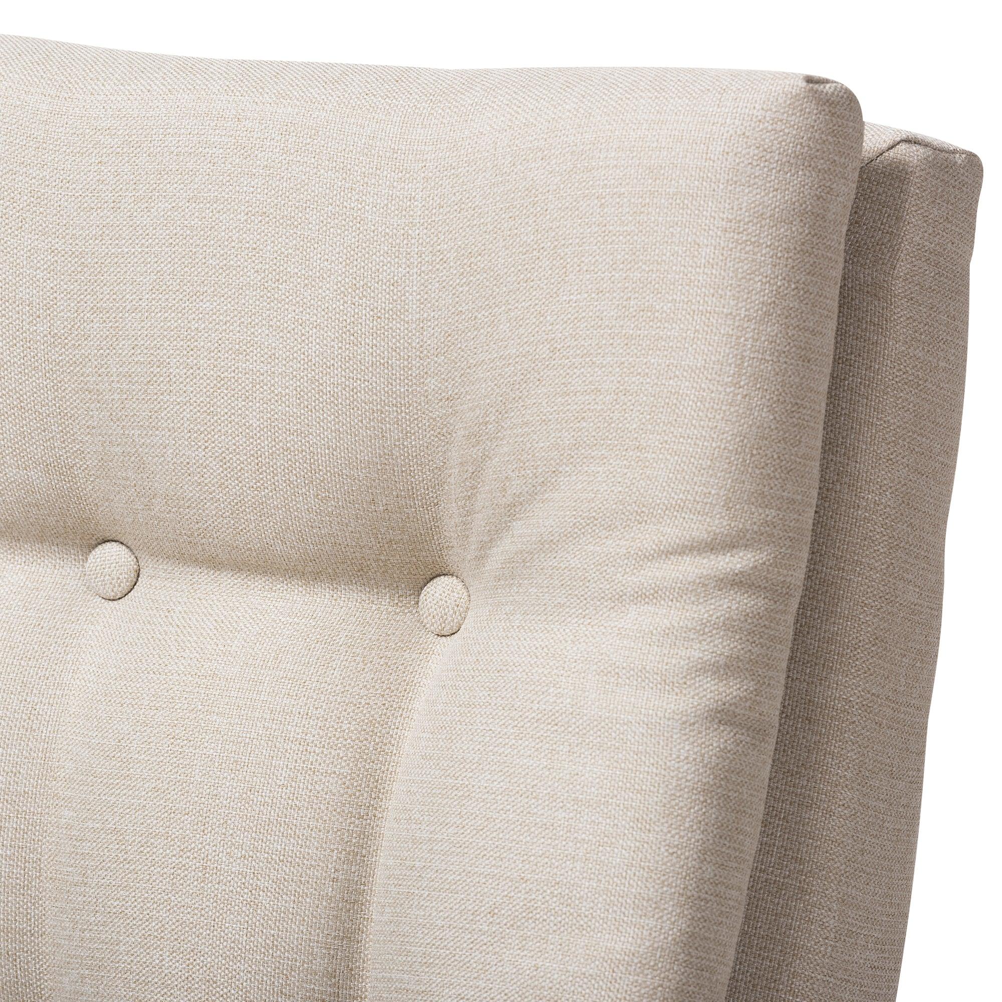 Roxy Mid-Century Modern Wood Finishing and Light Fabric Upholstered Button-Tufted High-Back Lounge Chair and Ottoman Set