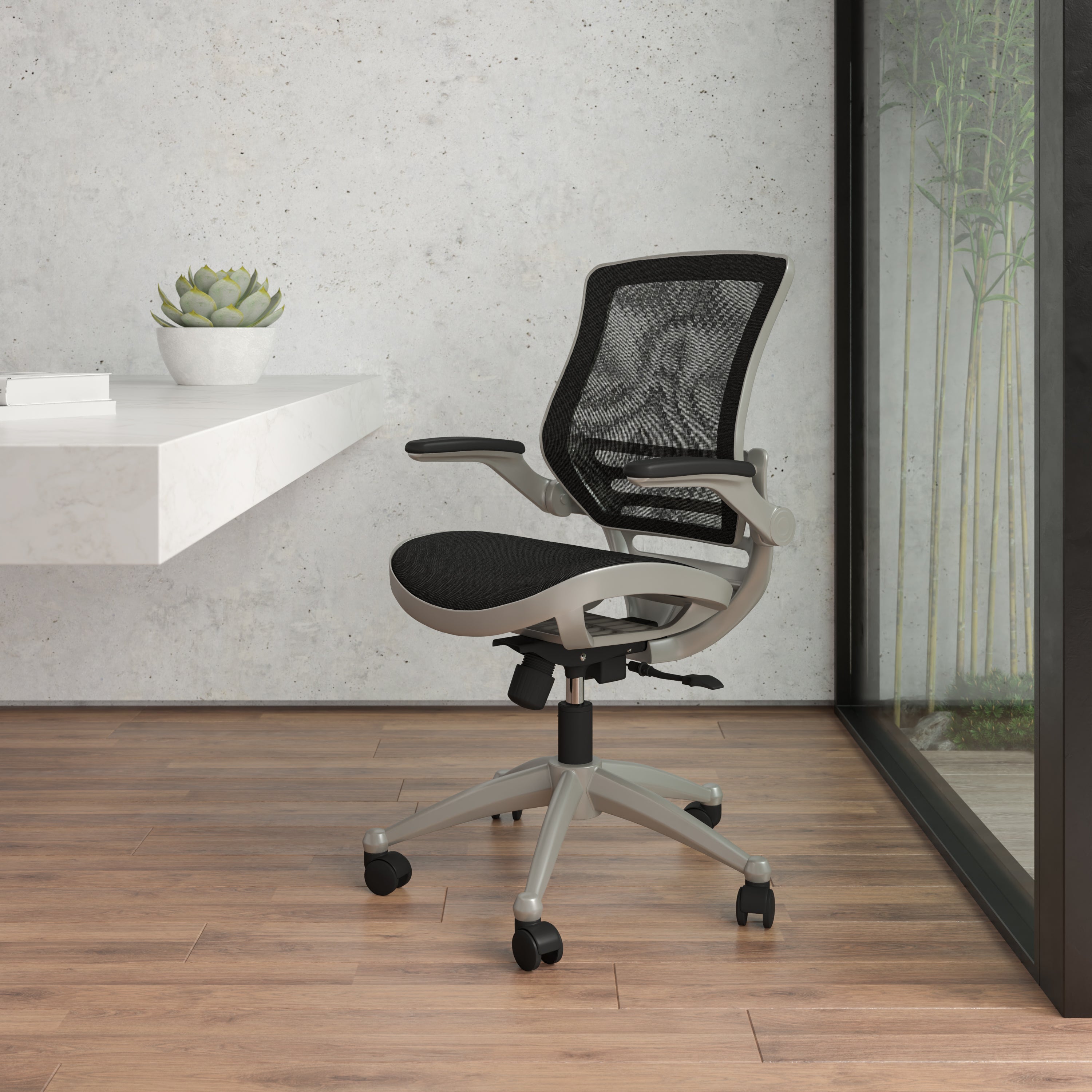 Mid-Back Transparent Mesh Executive Swivel Office Chair with Flip-Up Arms