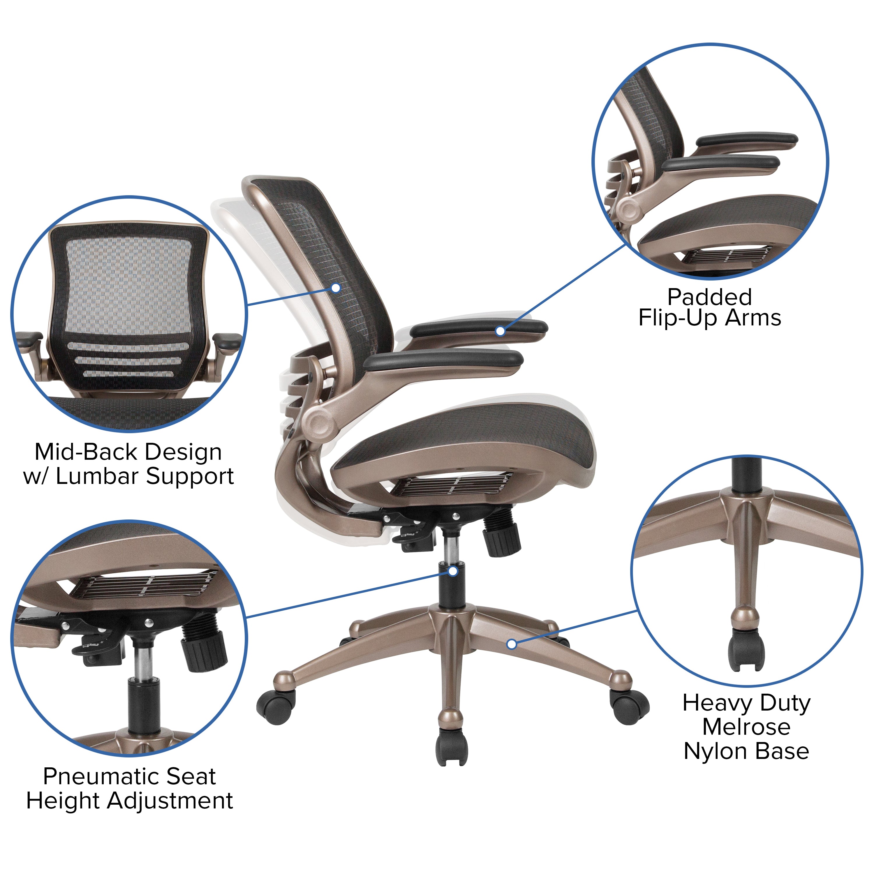 Mid-Back Transparent Mesh Executive Swivel Office Chair with Flip-Up Arms
