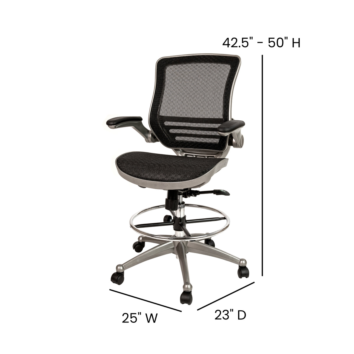 Mid-Back Transparent Mesh Drafting Chair with Flip-Up Arms