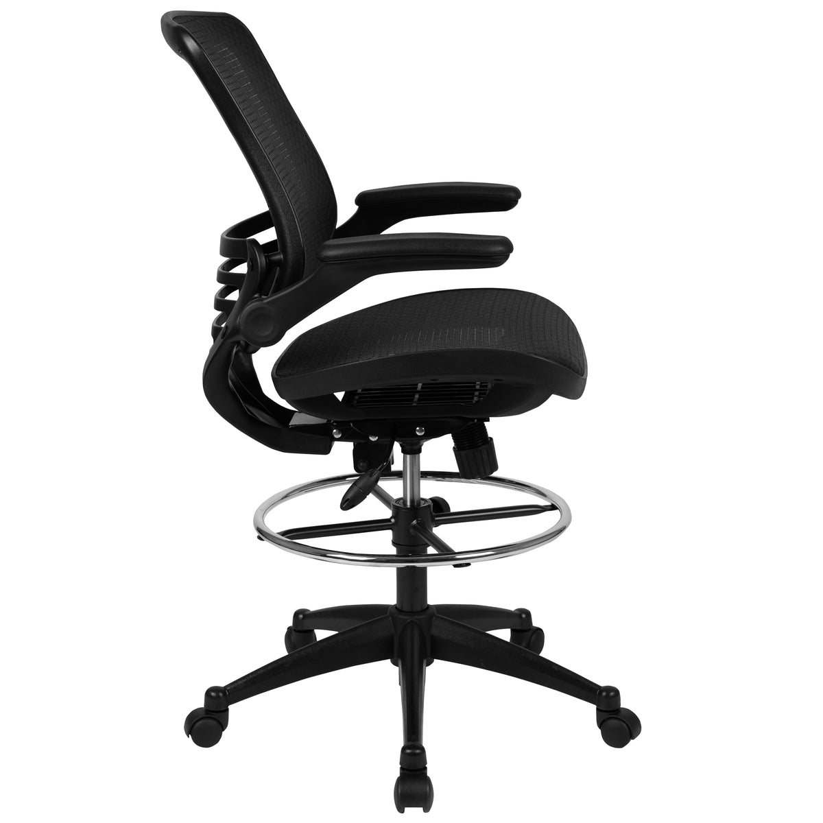 Mid-Back Transparent Mesh Drafting Chair with Flip-Up Arms