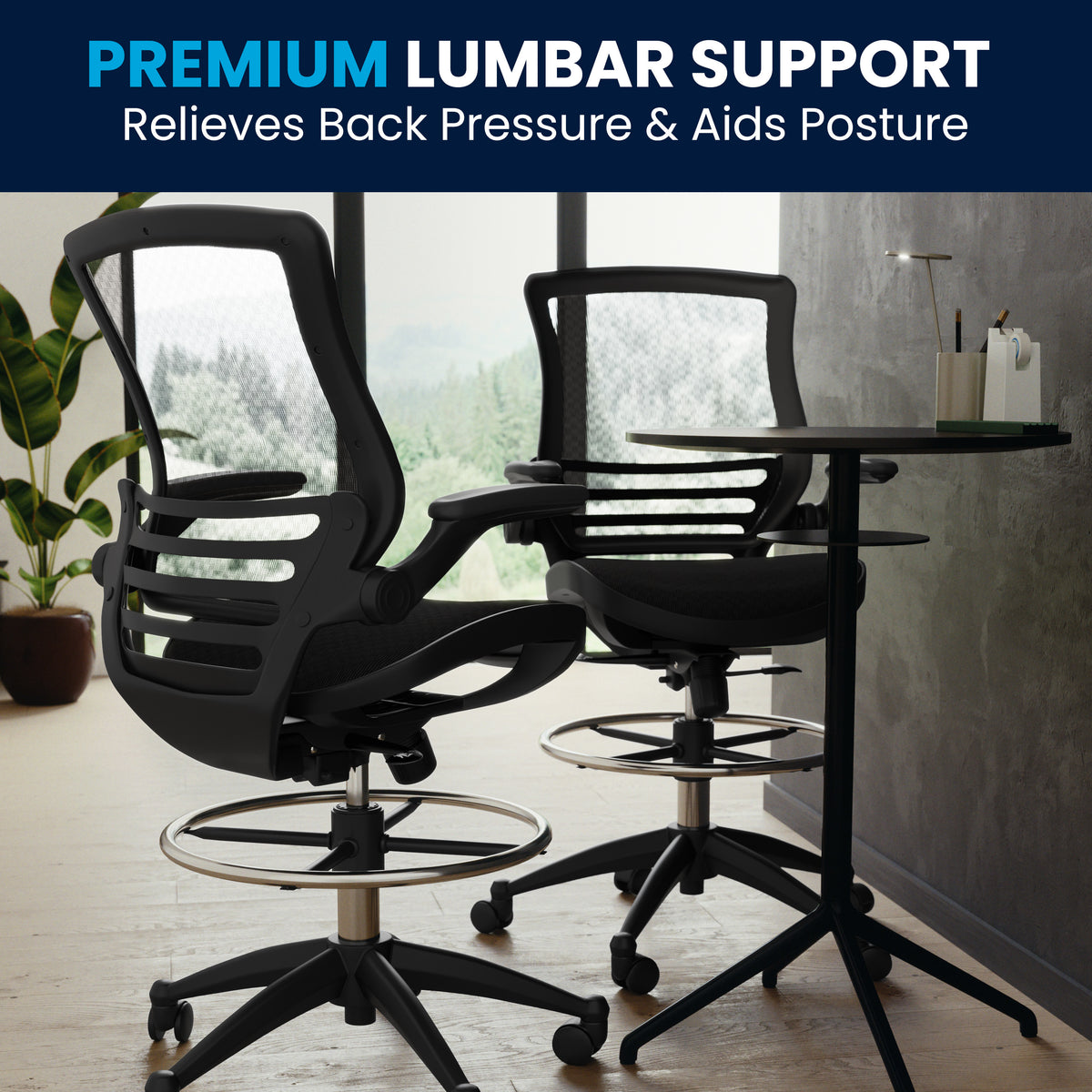 Mid-Back Transparent Mesh Drafting Chair with Flip-Up Arms