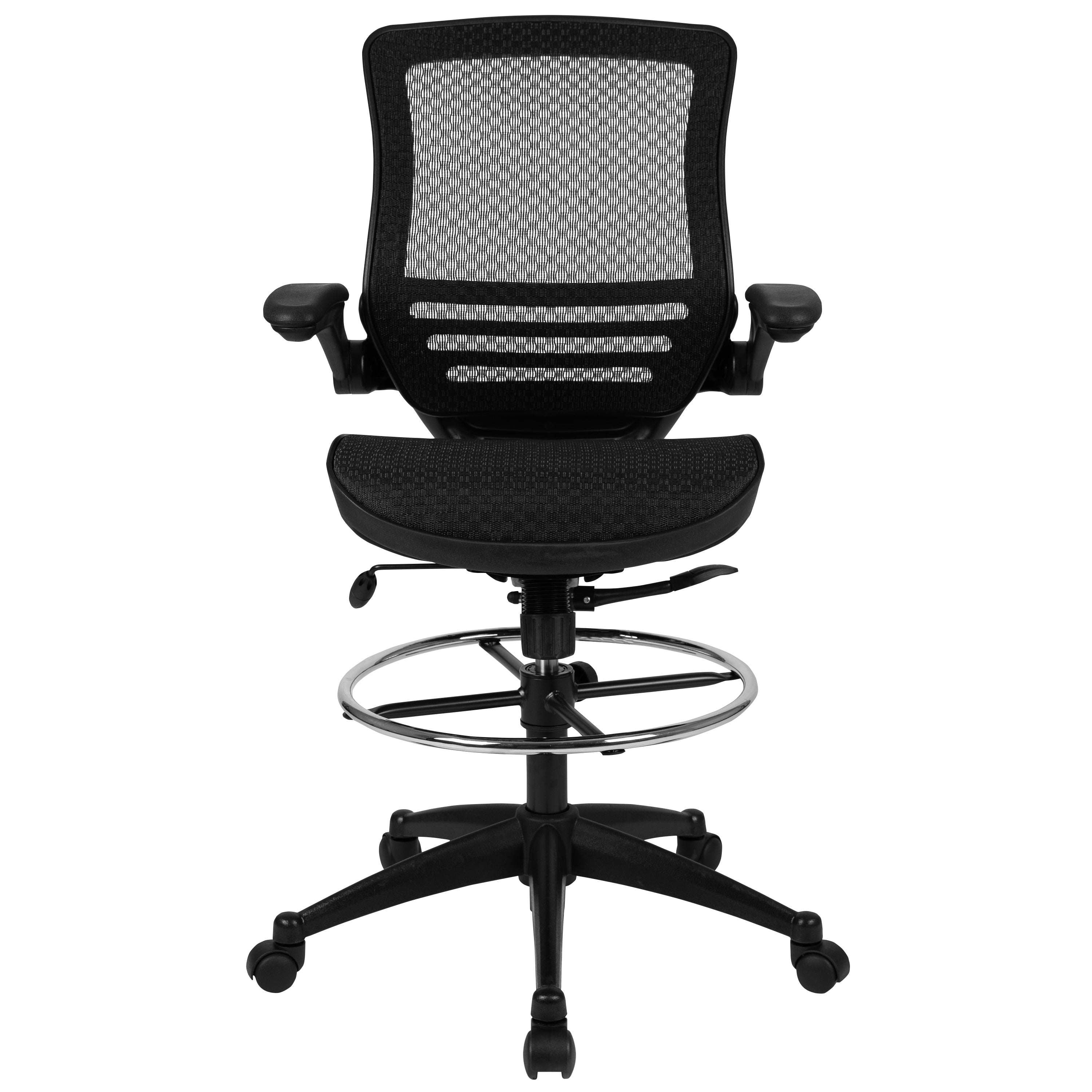 Mid-Back Transparent Mesh Drafting Chair with Flip-Up Arms-Desk Chair-Flash Furniture-Wall2Wall Furnishings