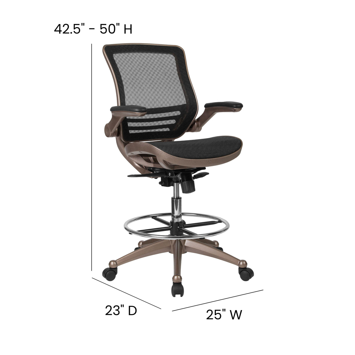 Mid-Back Transparent Mesh Drafting Chair with Flip-Up Arms