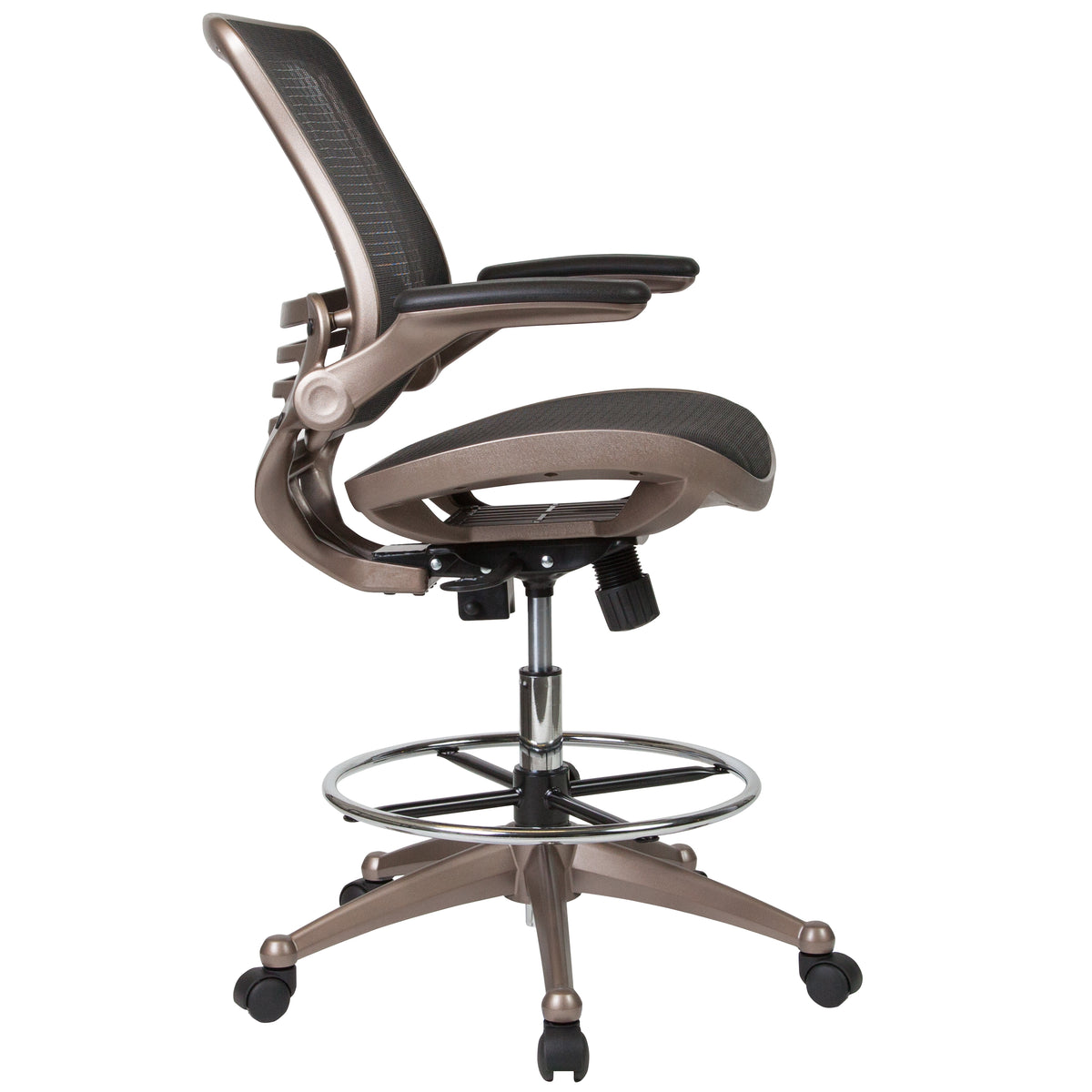 Mid-Back Transparent Mesh Drafting Chair with Flip-Up Arms
