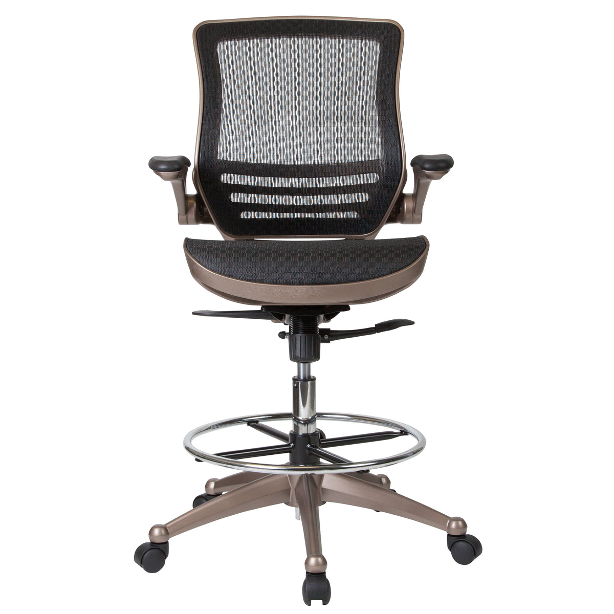 Mid-Back Transparent Mesh Drafting Chair with Flip-Up Arms