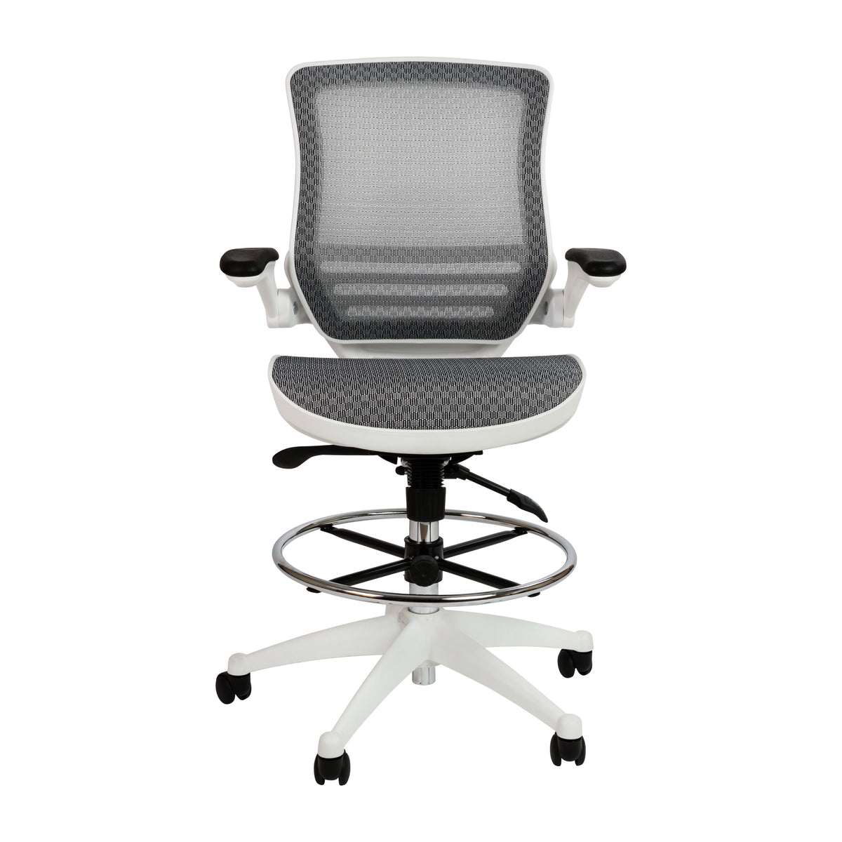 Mid-Back Transparent Mesh Drafting Chair with Flip-Up Arms