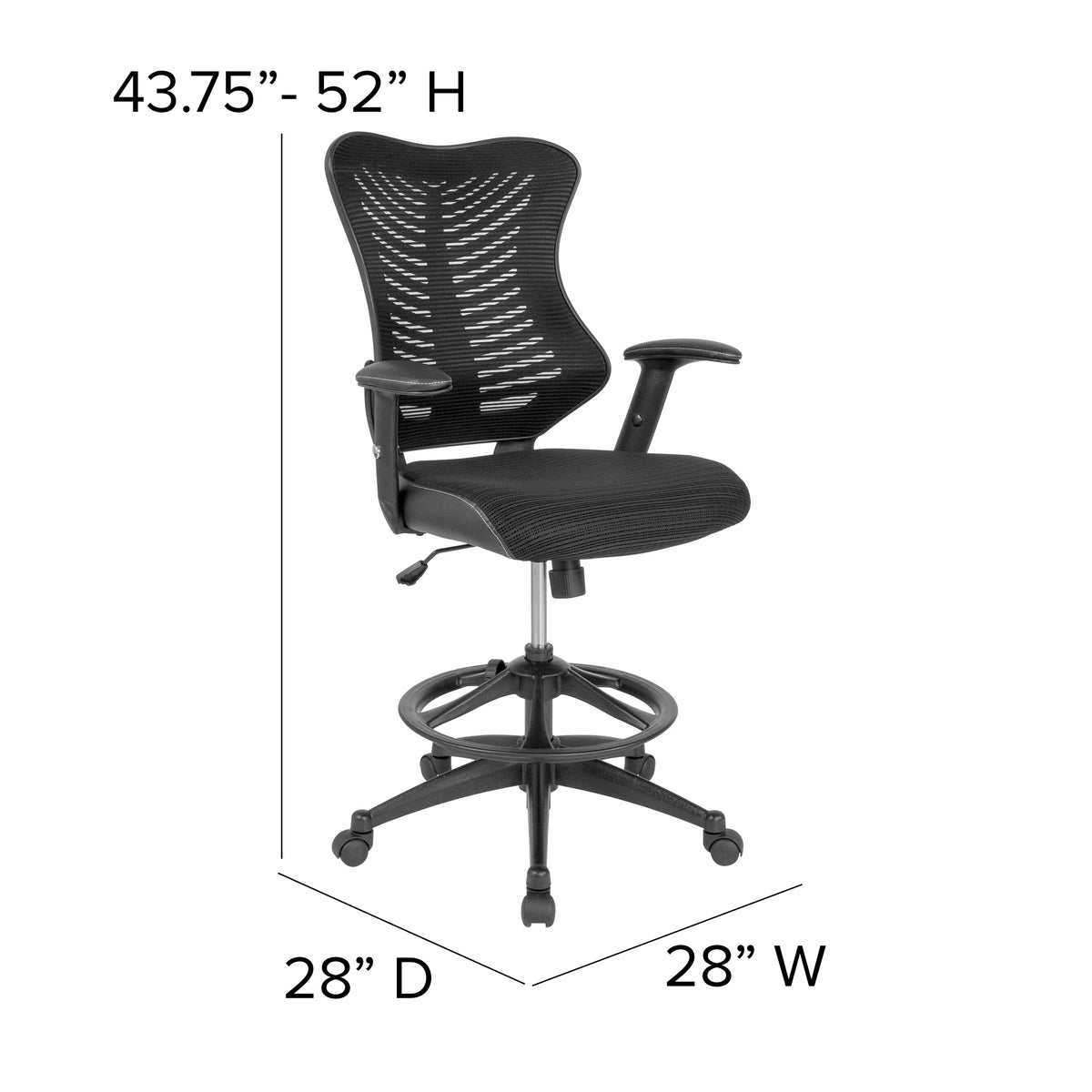High Back Designer Mesh Drafting Chair with LeatherSoft Sides and Adjustable Arms