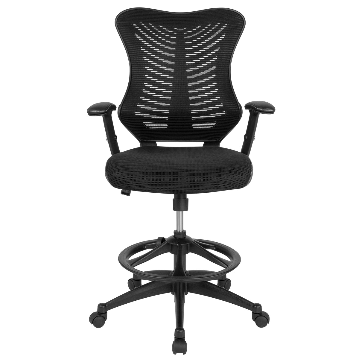 High Back Designer Mesh Drafting Chair with LeatherSoft Sides and Adjustable Arms