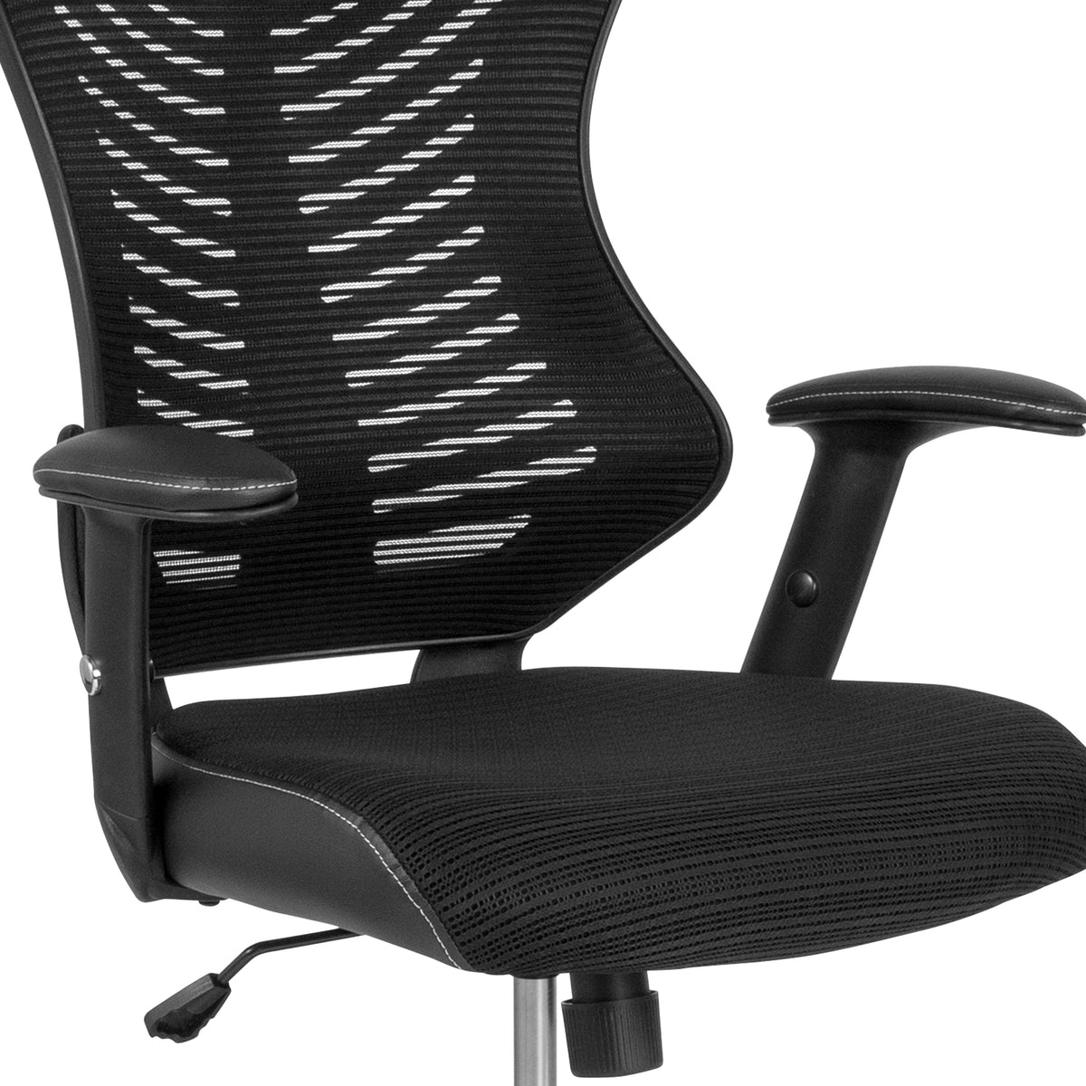 High Back Designer Mesh Drafting Chair with LeatherSoft Sides and Adjustable Arms