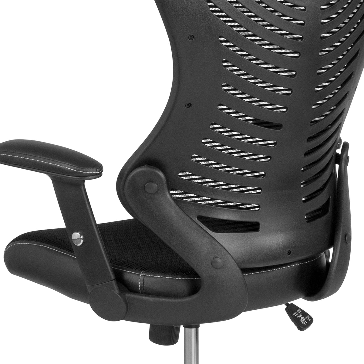 High Back Designer Mesh Drafting Chair with LeatherSoft Sides and Adjustable Arms
