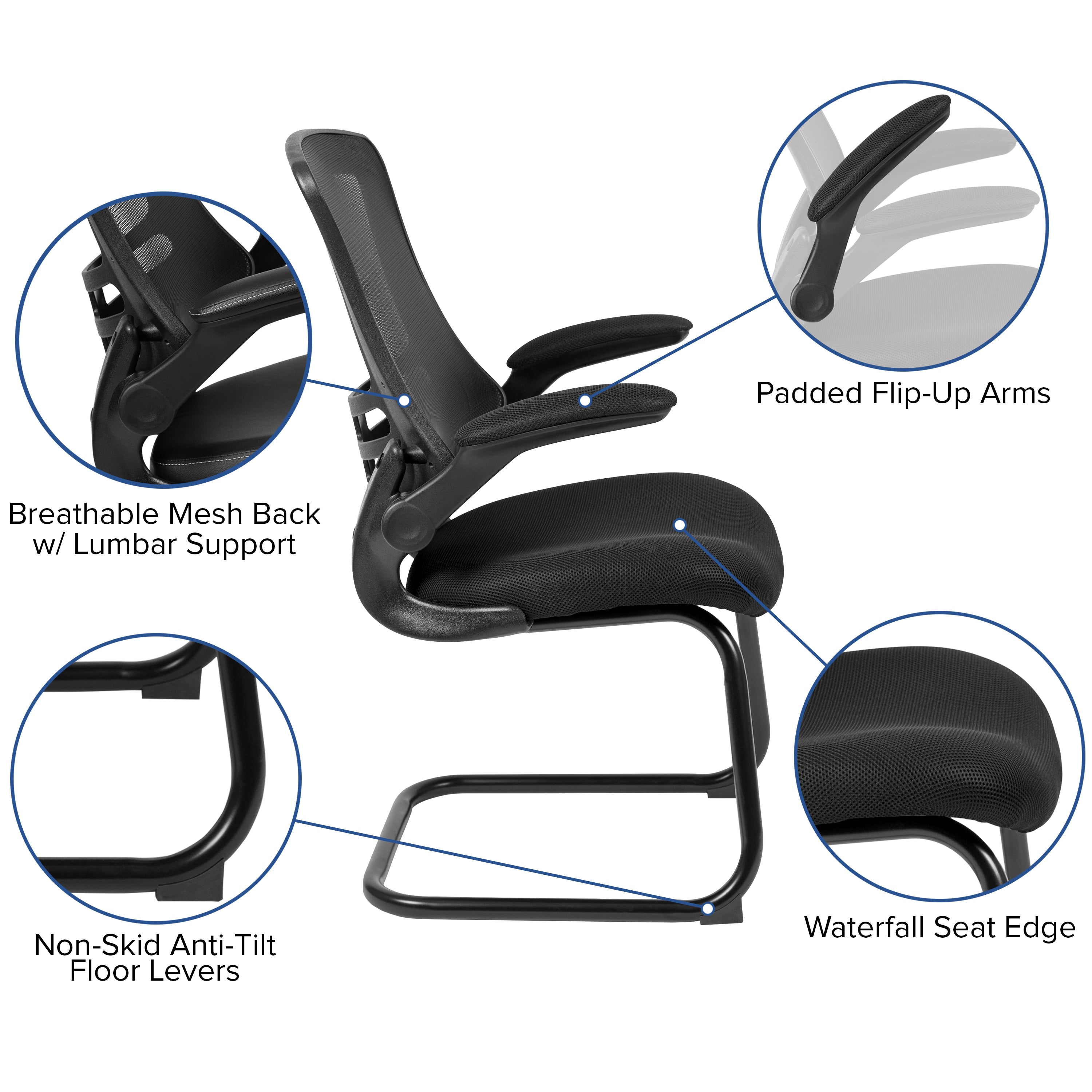 Mesh Sled Base Side Reception Chair with Flip-Up Arms