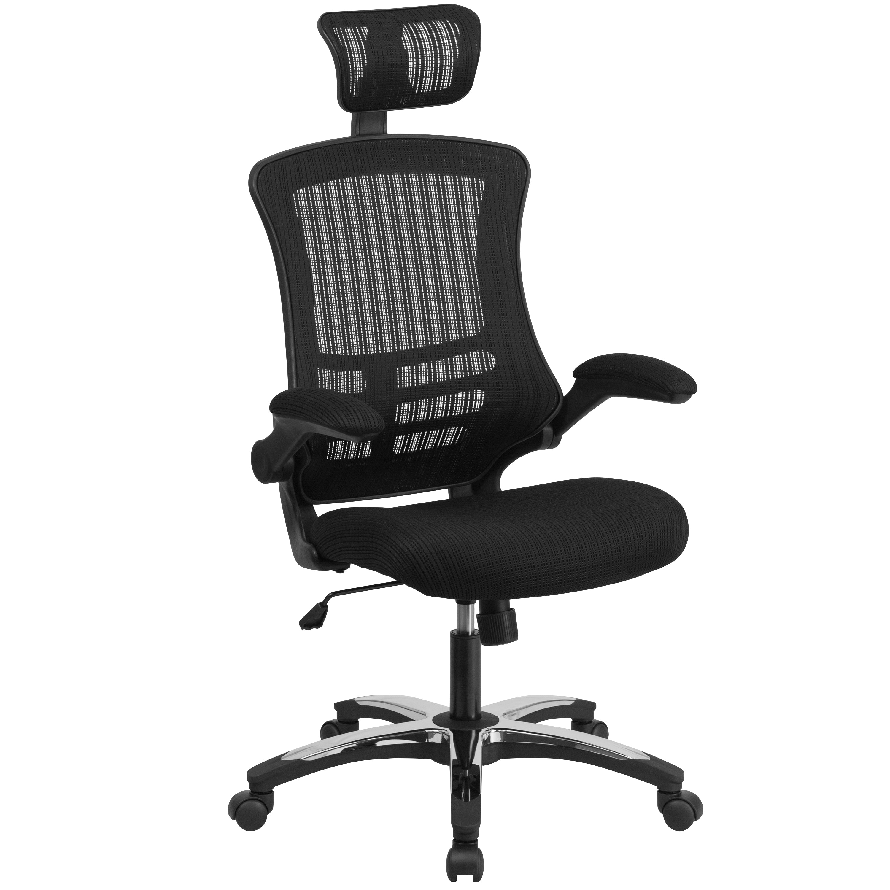 High-Back Black Mesh Swivel Ergonomic Executive Office Chair with Flip-Up Arms and Adjustable Headrest-Office Chair-Flash Furniture-Wall2Wall Furnishings