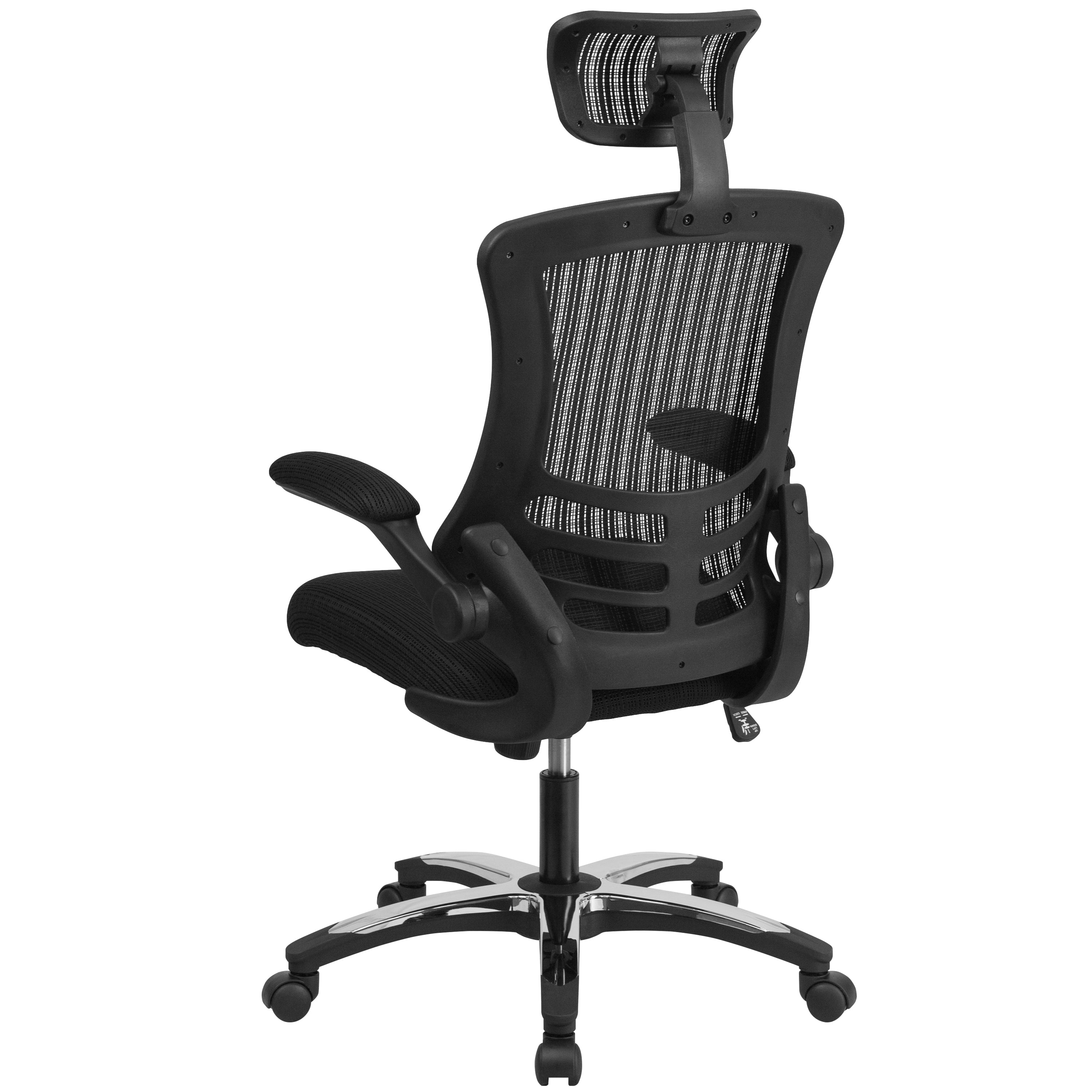 High-Back Black Mesh Swivel Ergonomic Executive Office Chair with Flip-Up Arms and Adjustable Headrest