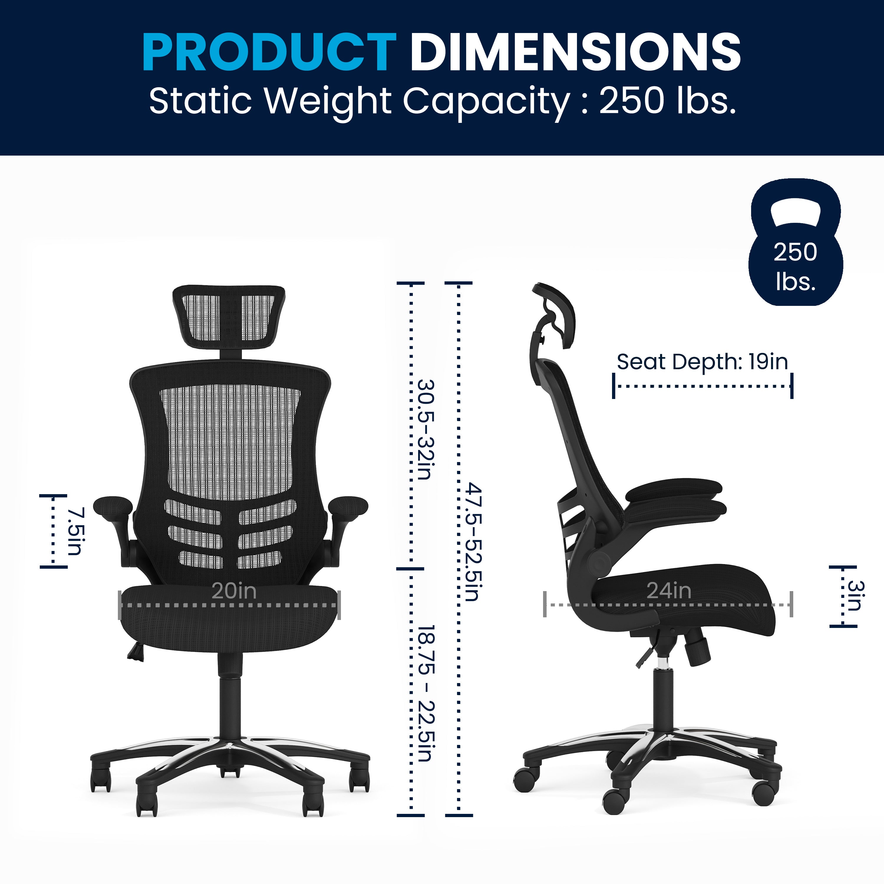 High-Back Black Mesh Swivel Ergonomic Executive Office Chair with Flip-Up Arms and Adjustable Headrest