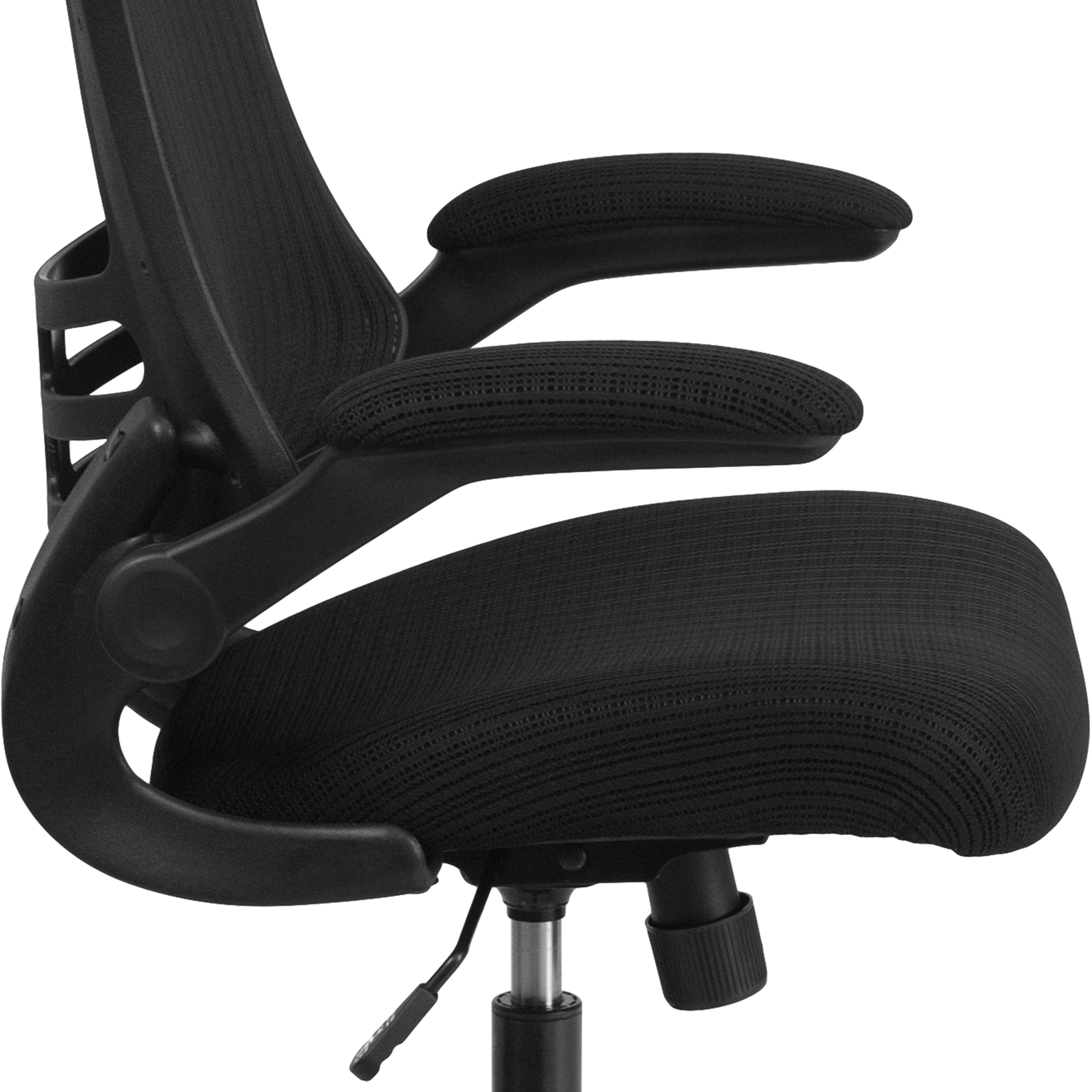 High-Back Black Mesh Swivel Ergonomic Executive Office Chair with Flip-Up Arms and Adjustable Headrest
