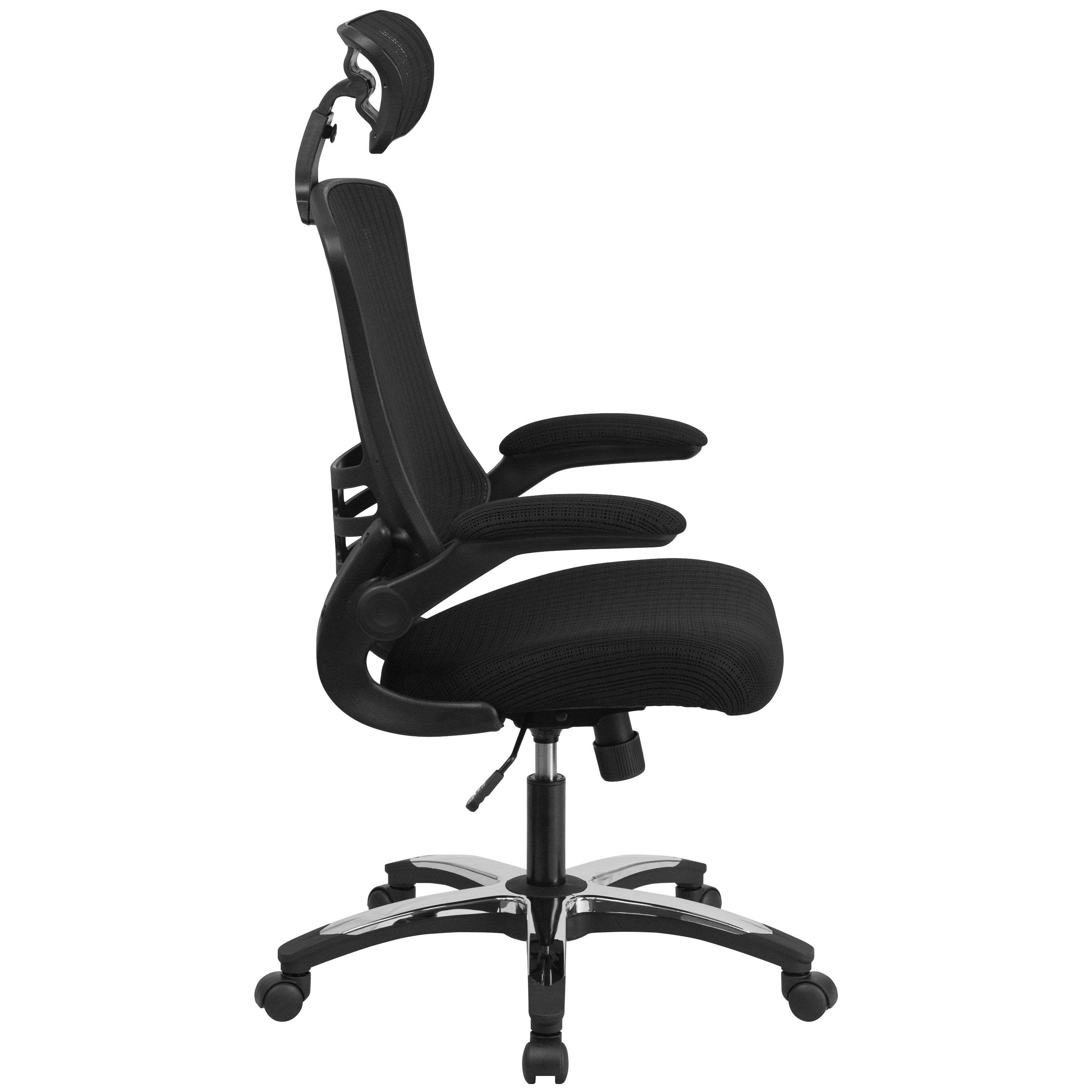 High-Back Black Mesh Swivel Ergonomic Executive Office Chair with Flip-Up Arms and Adjustable Headrest