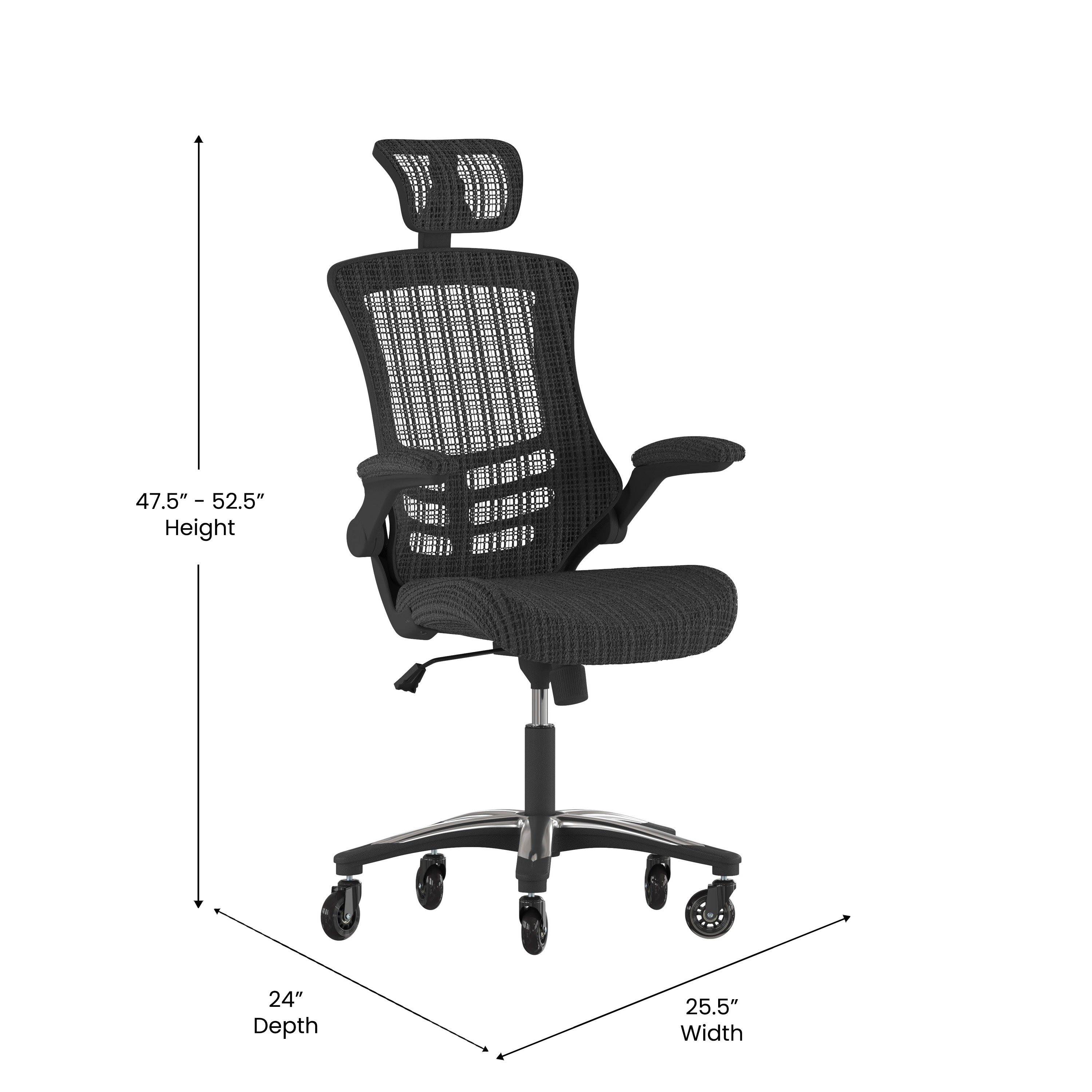 Kelista High-Back Swivel Ergonomic Executive Office Chair with Flip-Up Arms and Roller Wheels