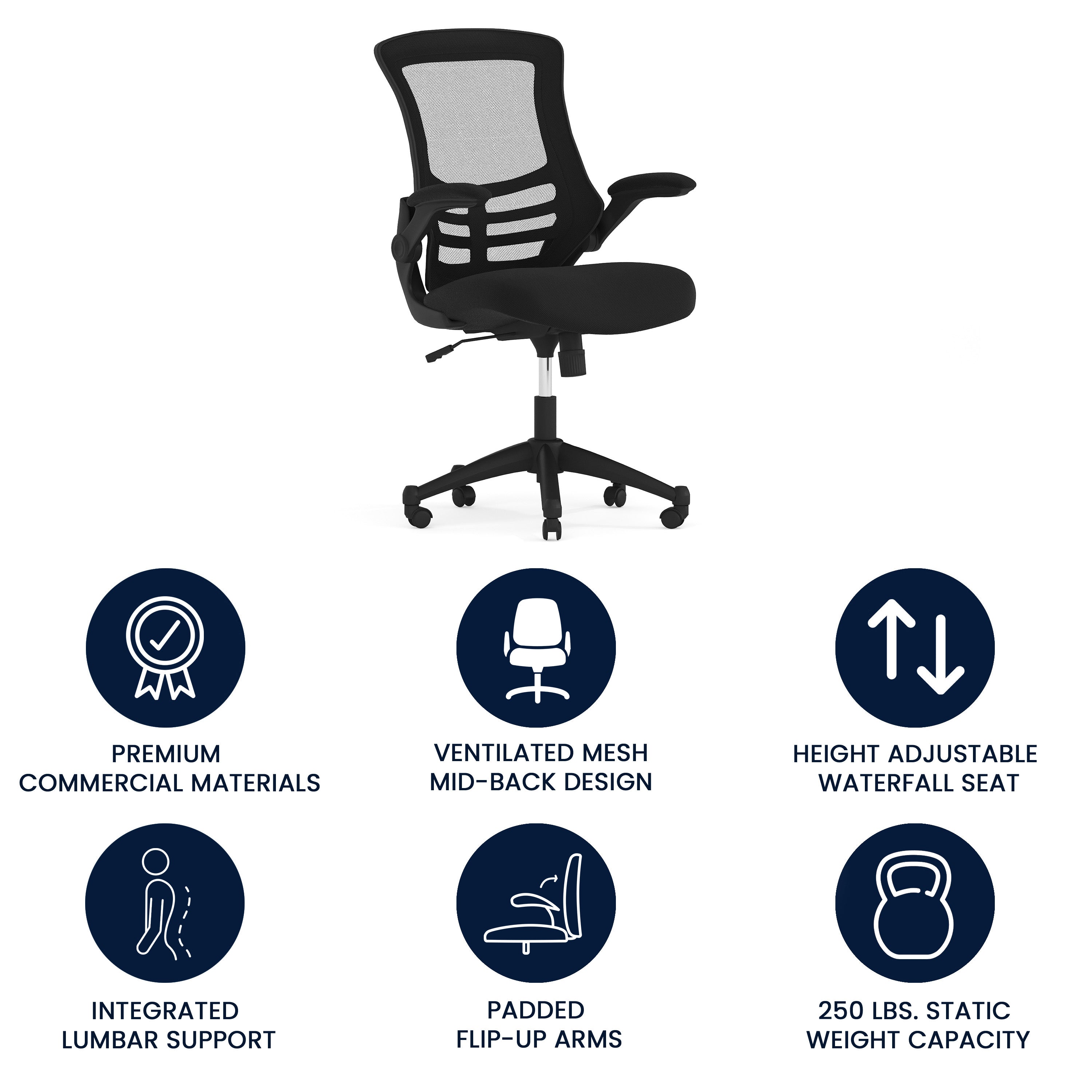 Mid-Back Mesh Swivel Ergonomic Task Office Chair with Flip-Up Arms