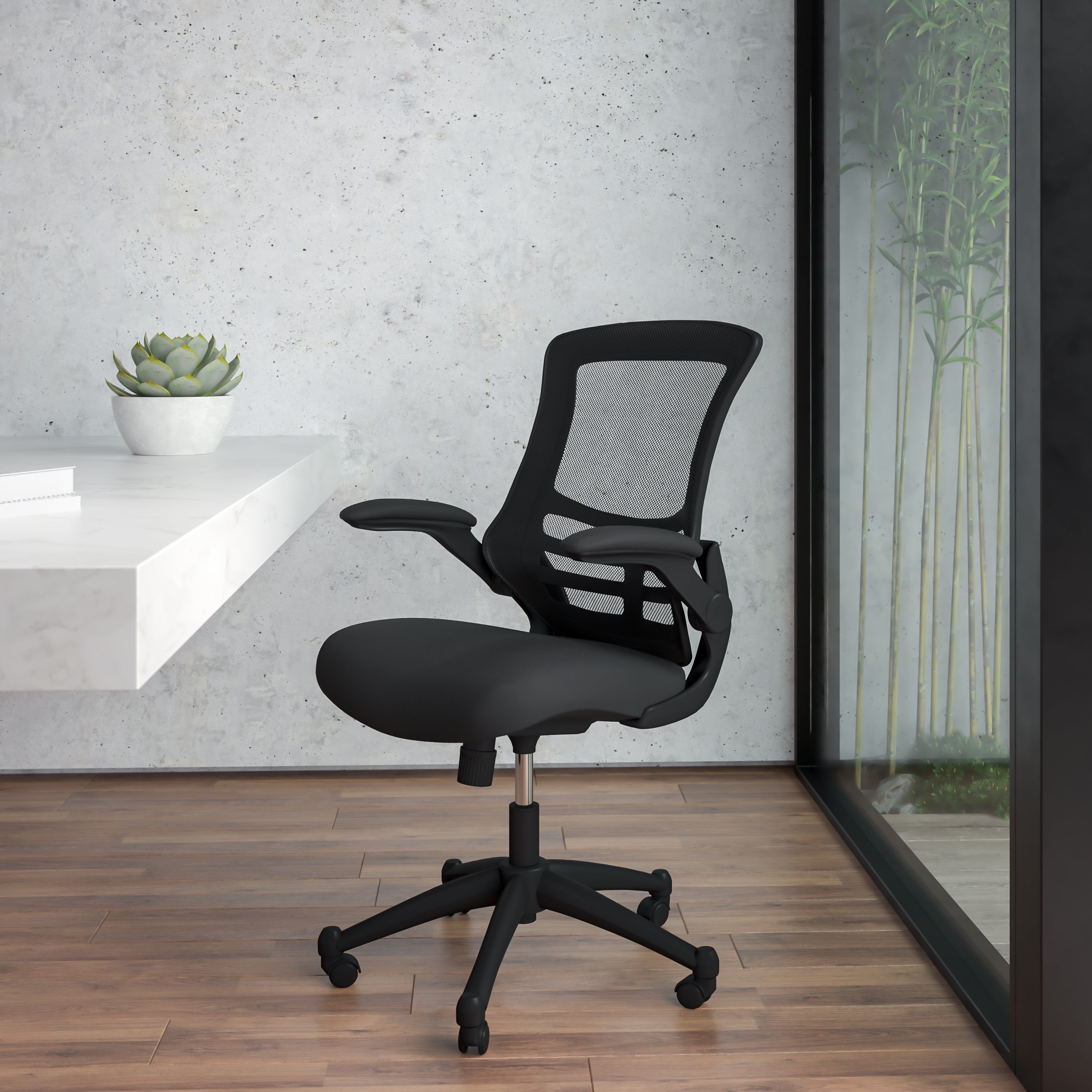 Mid-Back Mesh Swivel Ergonomic Task Office Chair with Flip-Up Arms-Office Chair-Flash Furniture-Wall2Wall Furnishings